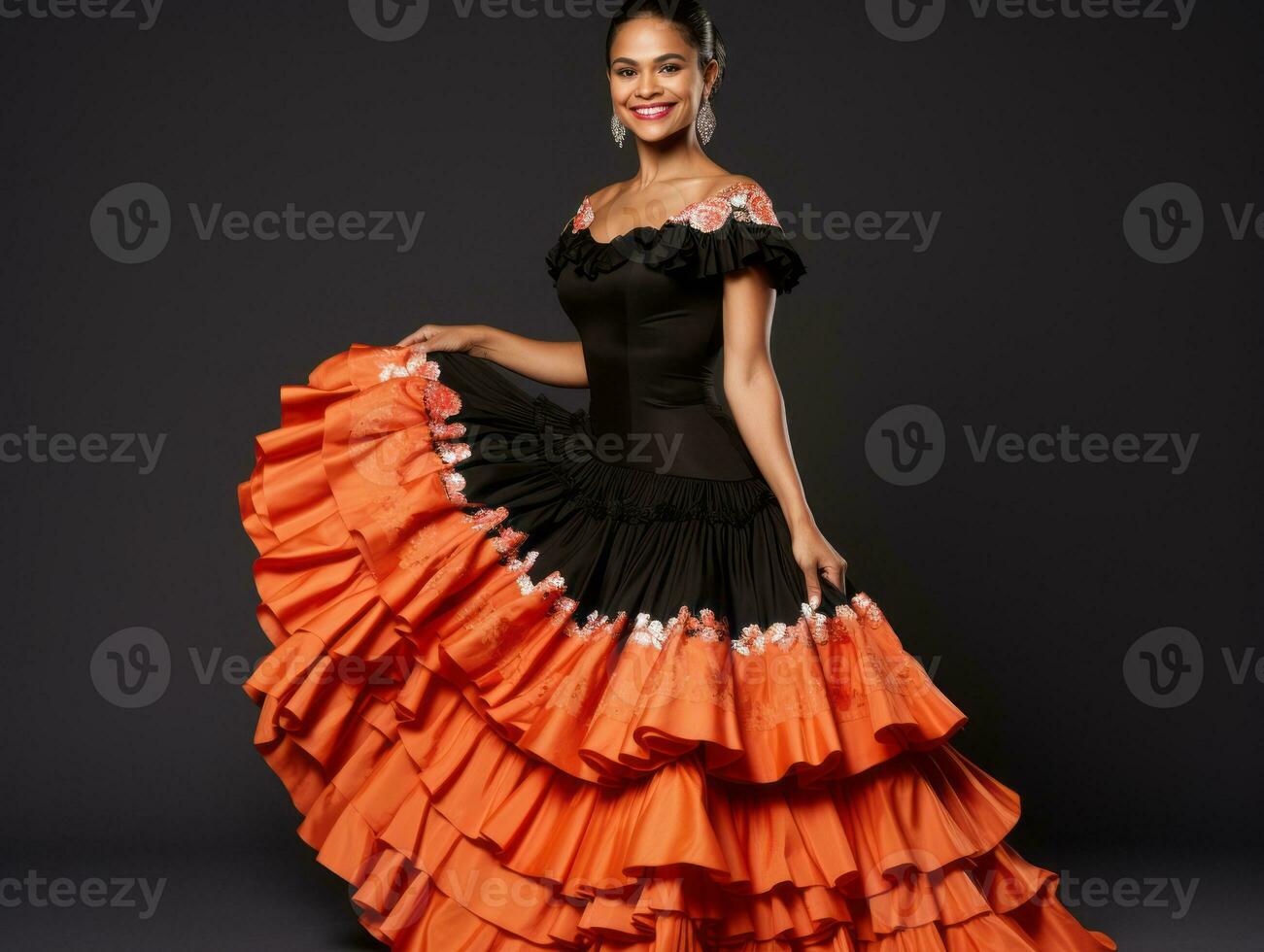 Mexican woman in playful pose on solid background AI Generative photo