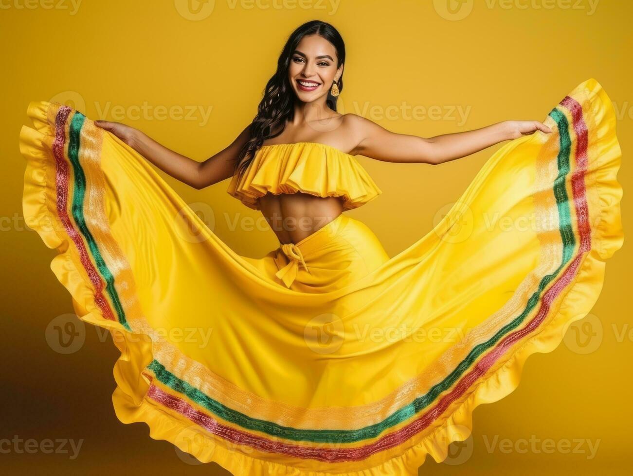 Mexican woman in playful pose on solid background AI Generative photo