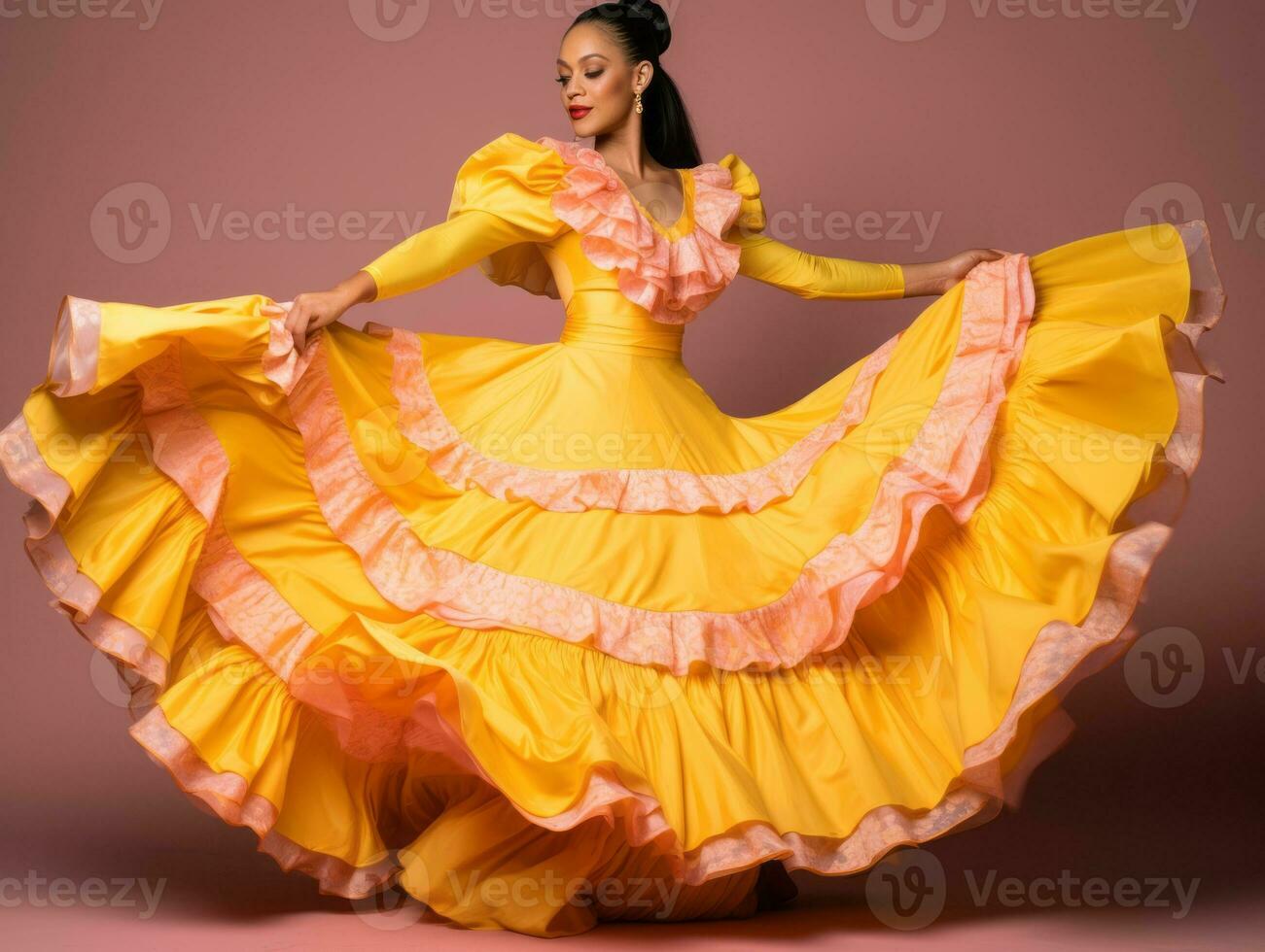 Mexican woman in playful pose on solid background AI Generative photo