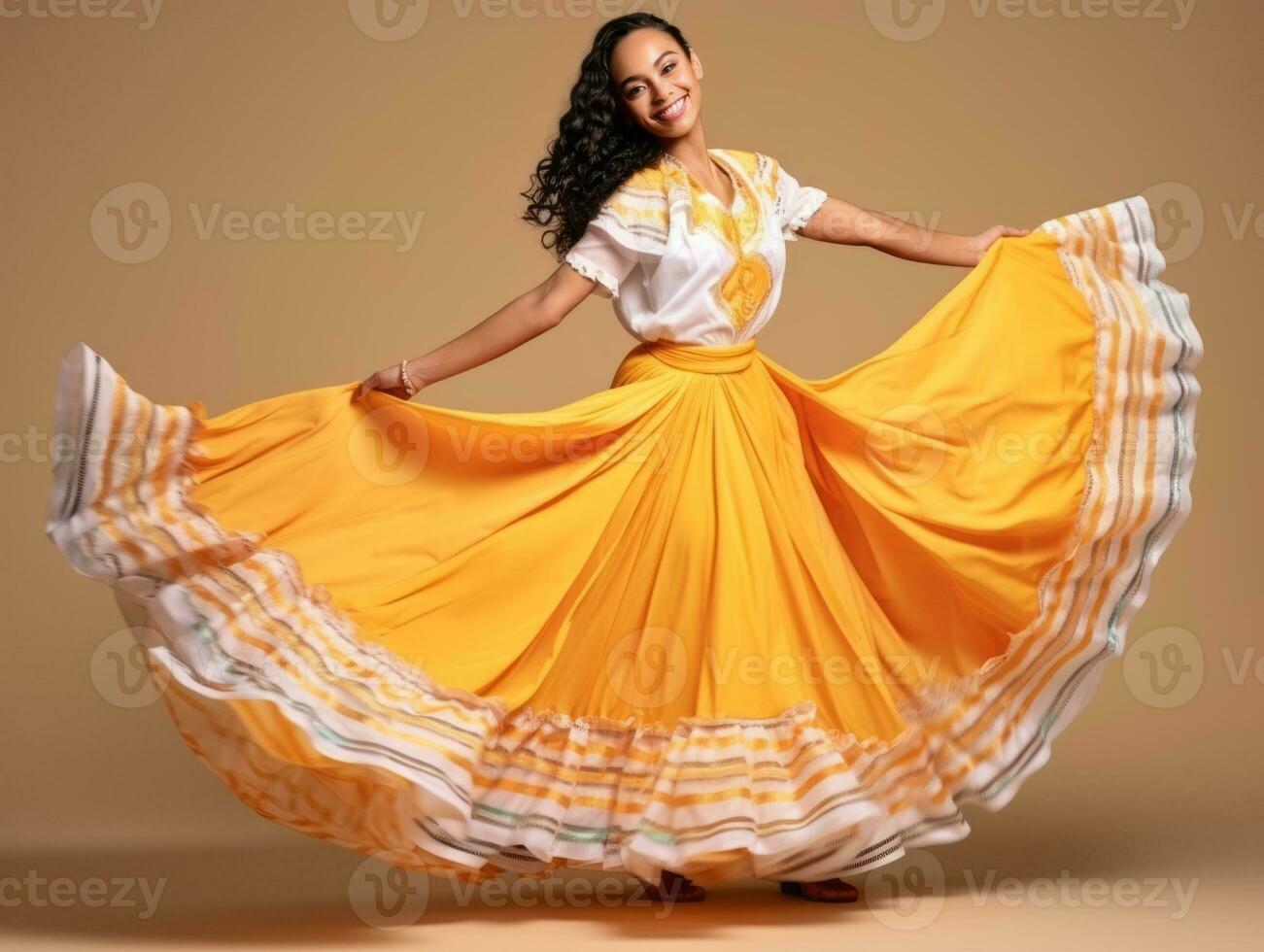 Mexican woman in playful pose on solid background AI Generative photo