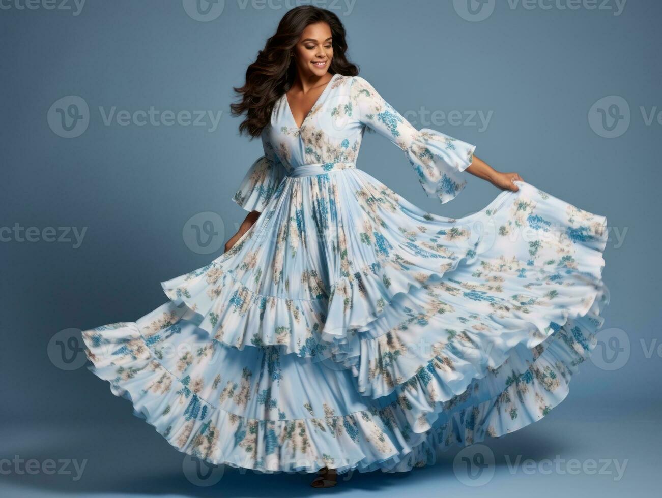 Mexican woman in playful pose on solid background AI Generative photo