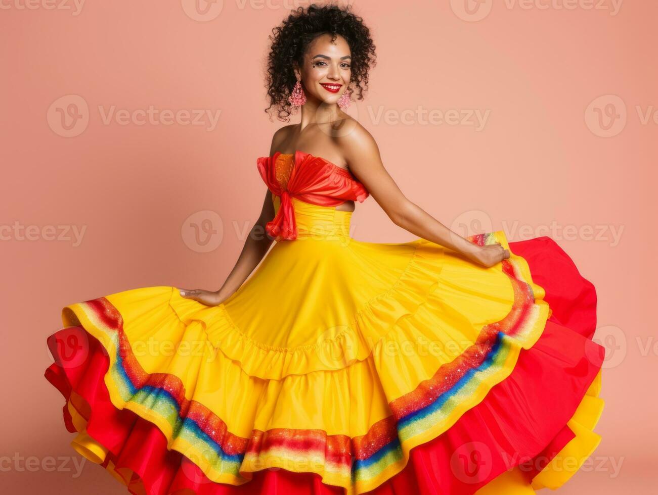 Mexican woman in playful pose on solid background AI Generative photo