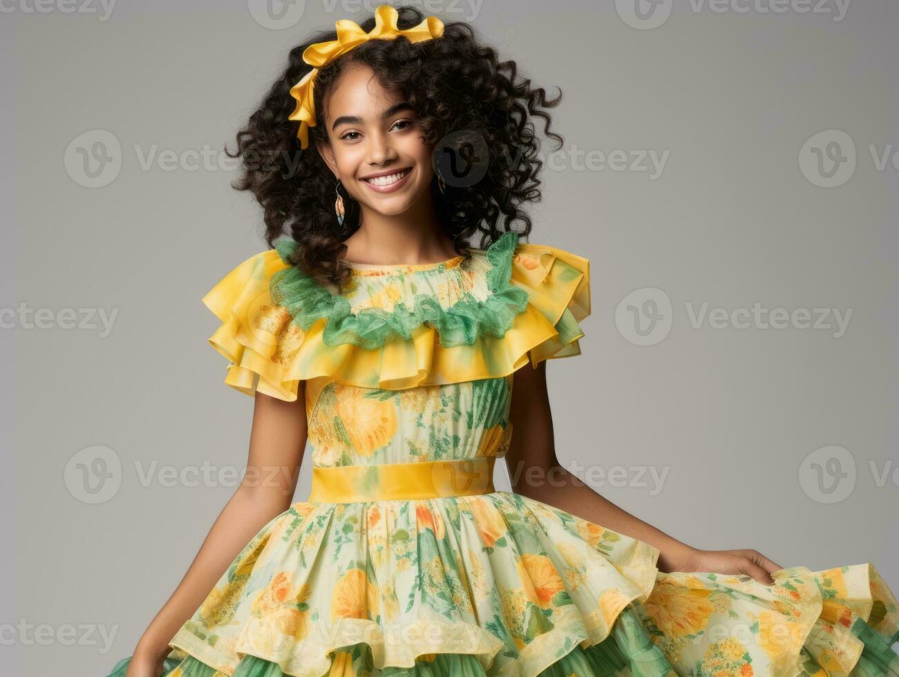Mexican woman in playful pose on solid background AI Generative photo
