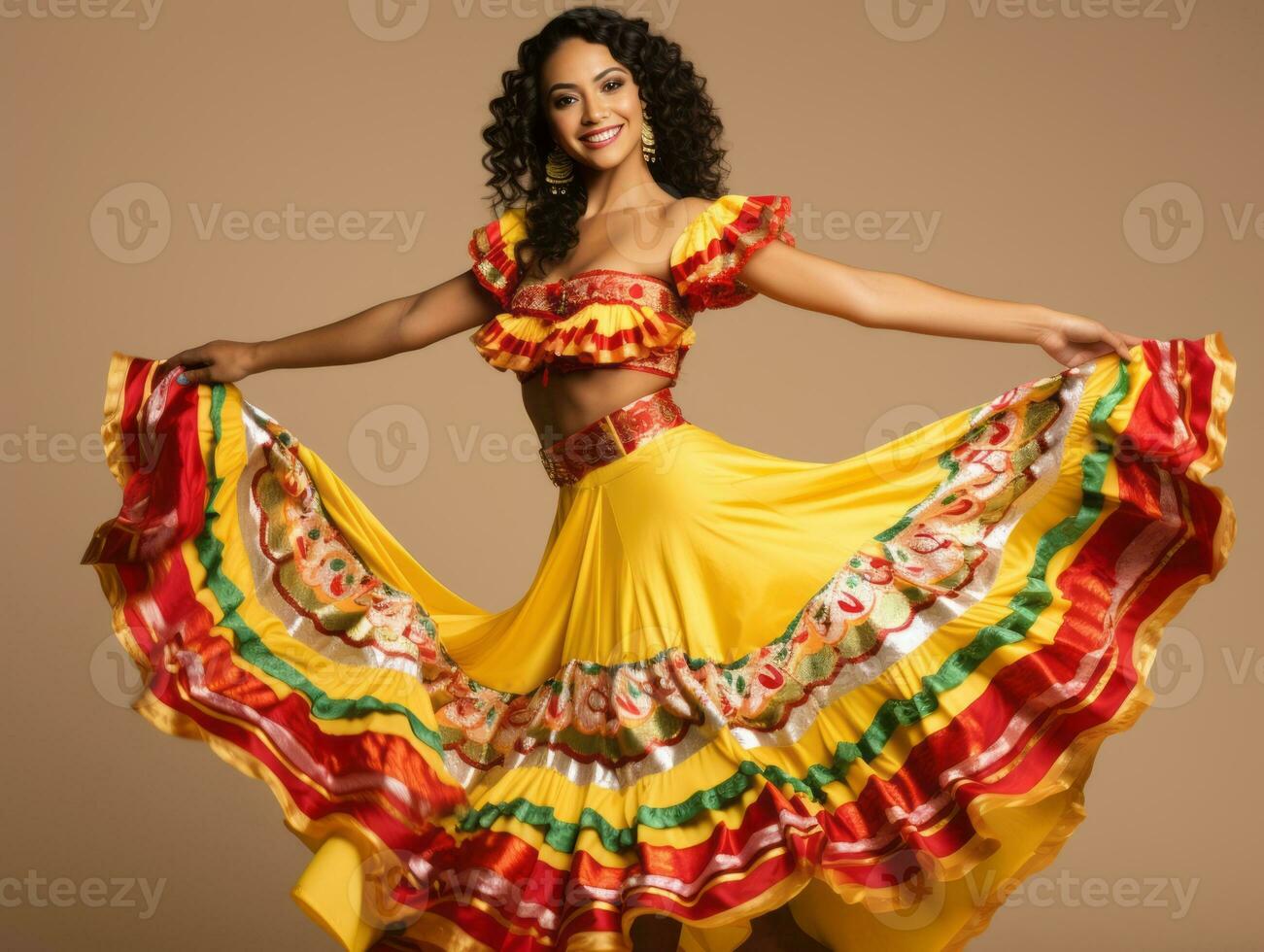 Mexican woman in playful pose on solid background AI Generative photo