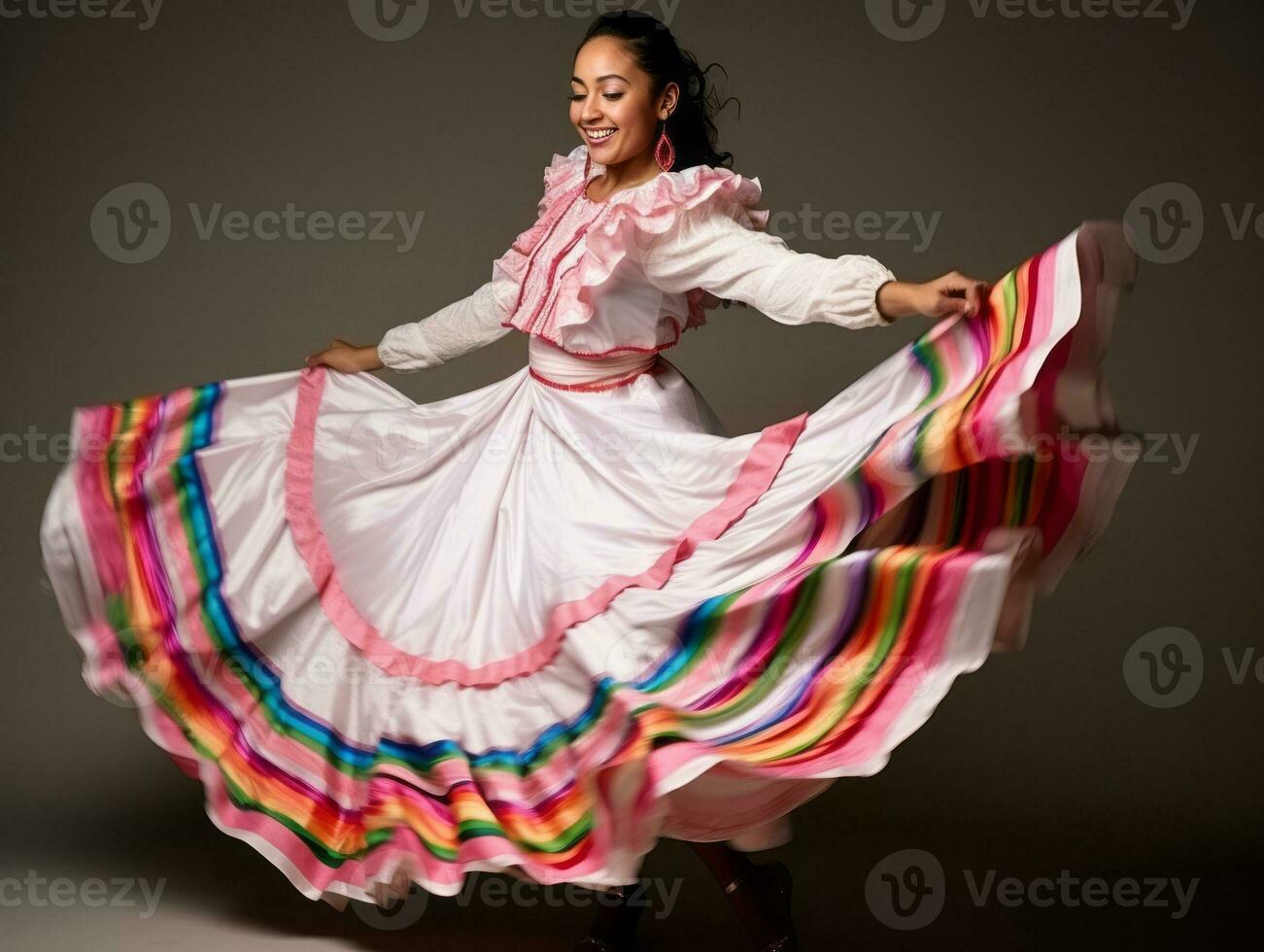 mexicano mujer en juguetón actitud en sólido antecedentes ai generativo foto