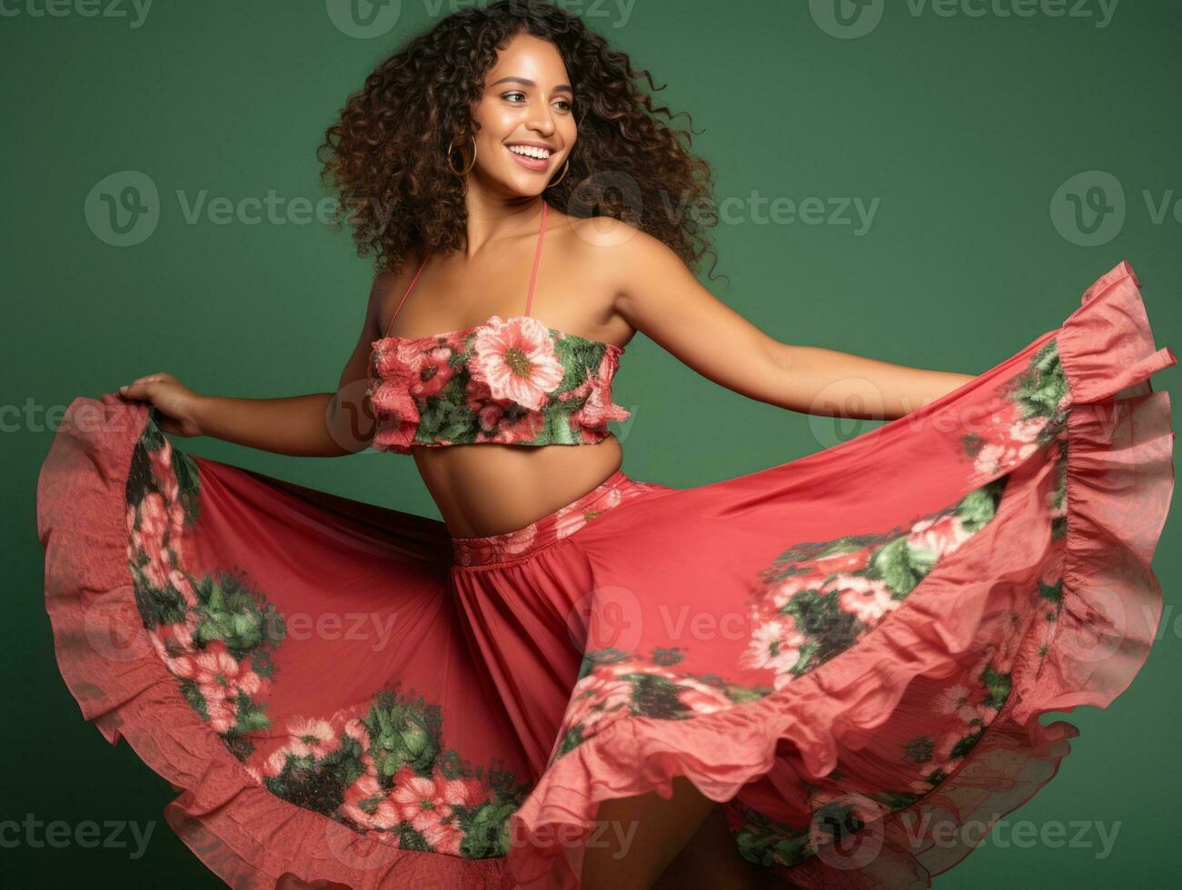 Mexican woman in playful pose on solid background AI Generative photo