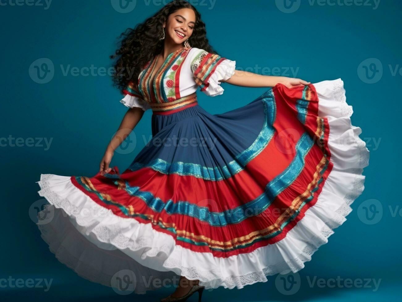 Mexican woman in playful pose on solid background AI Generative photo