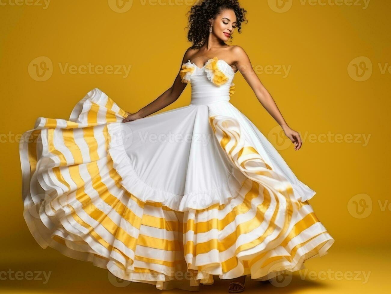 Mexican woman in playful pose on solid background AI Generative photo