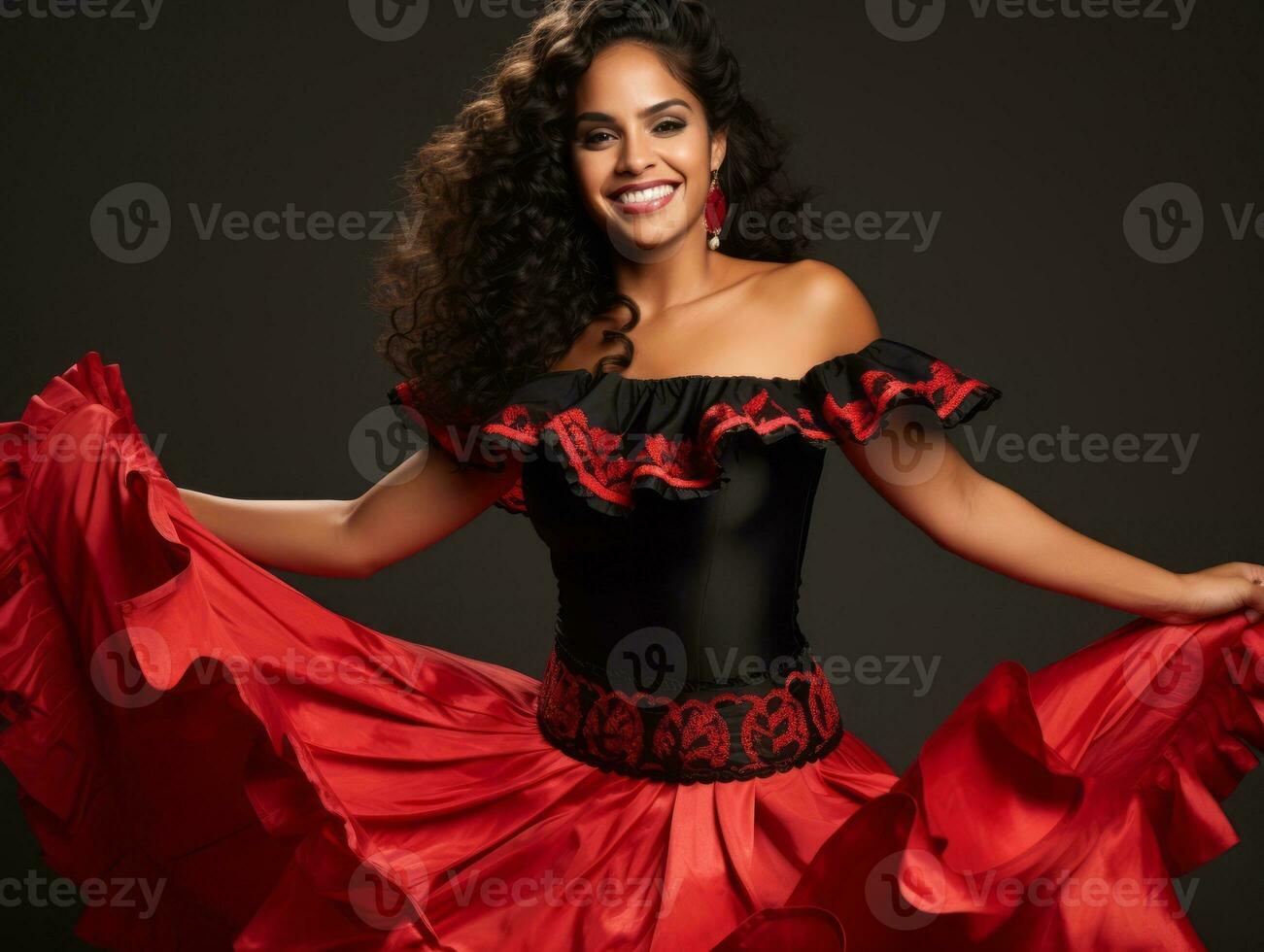 Mexican woman in playful pose on solid background AI Generative photo