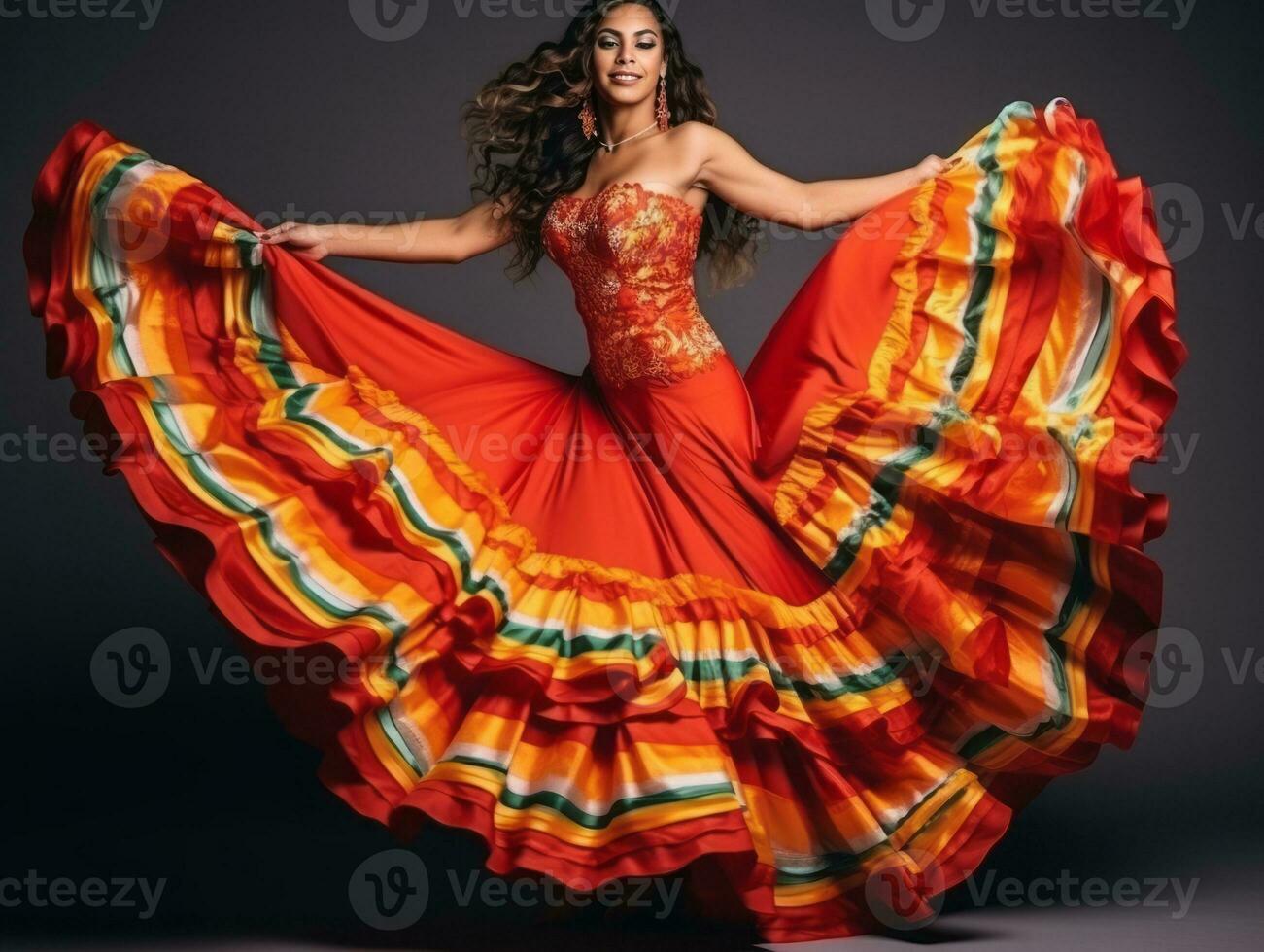 Mexican woman in playful pose on solid background AI Generative photo