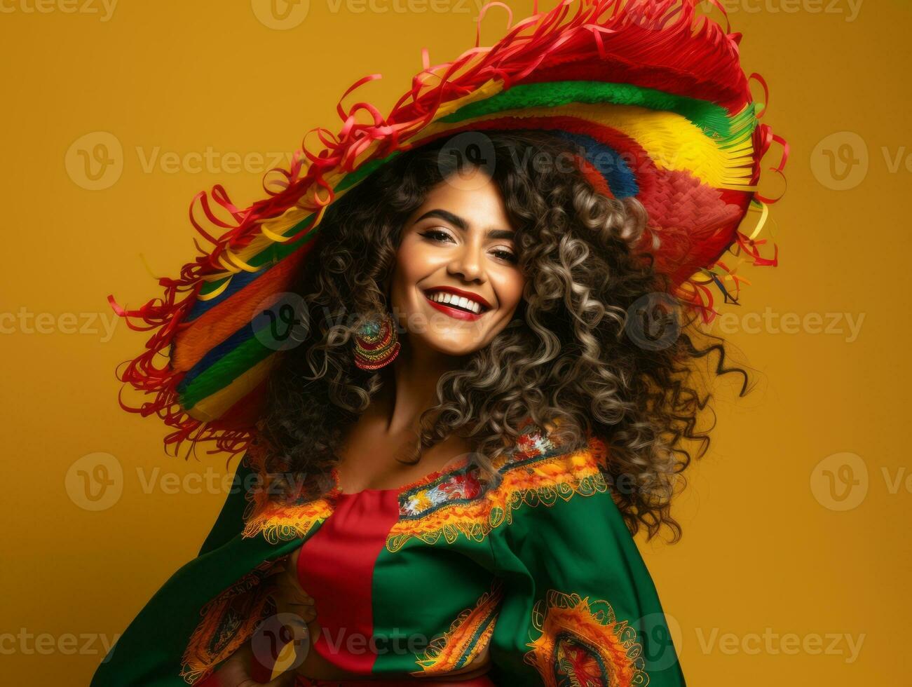 Mexican woman in playful pose on solid background AI Generative photo