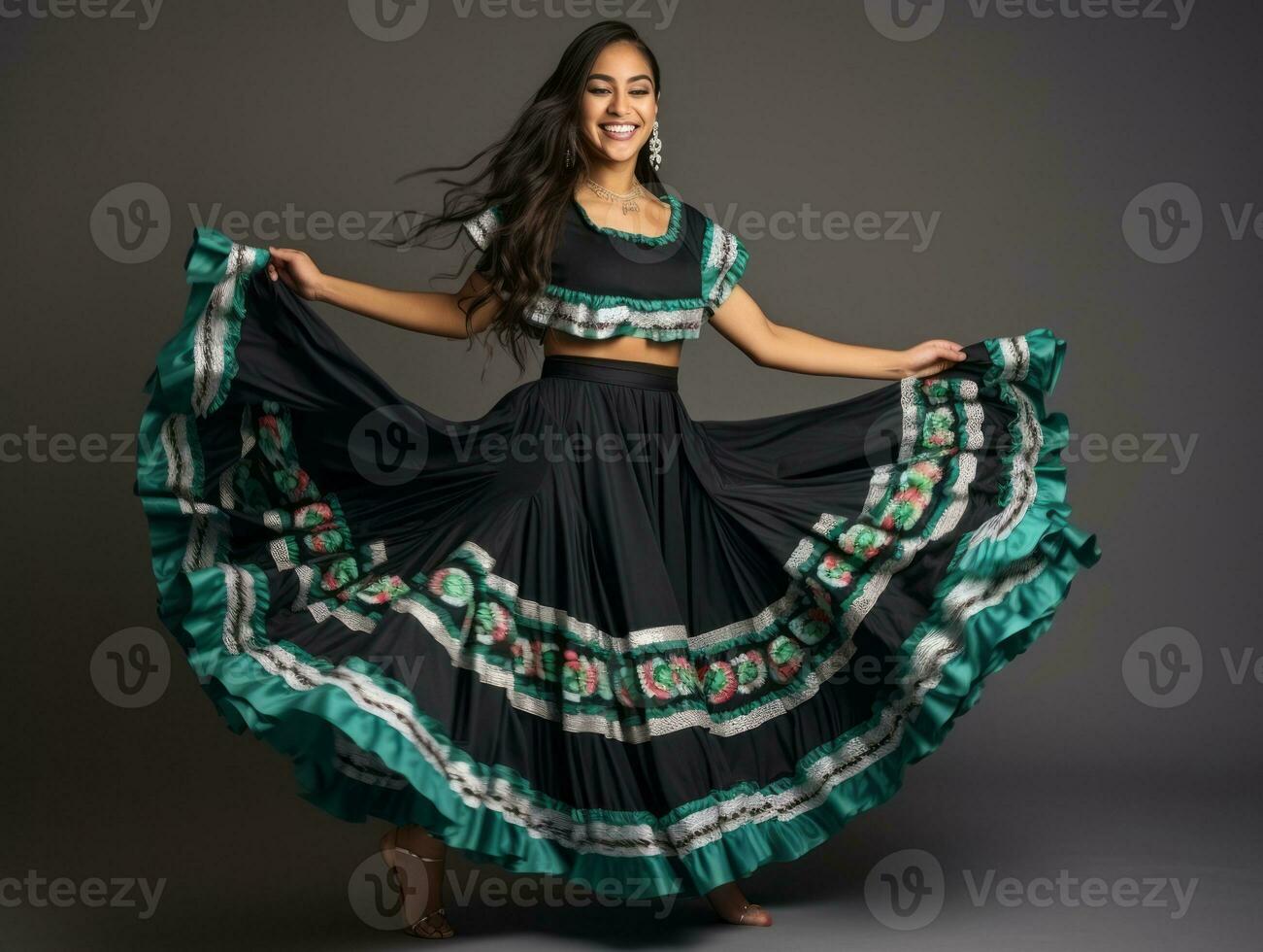 Mexican woman in playful pose on solid background AI Generative photo