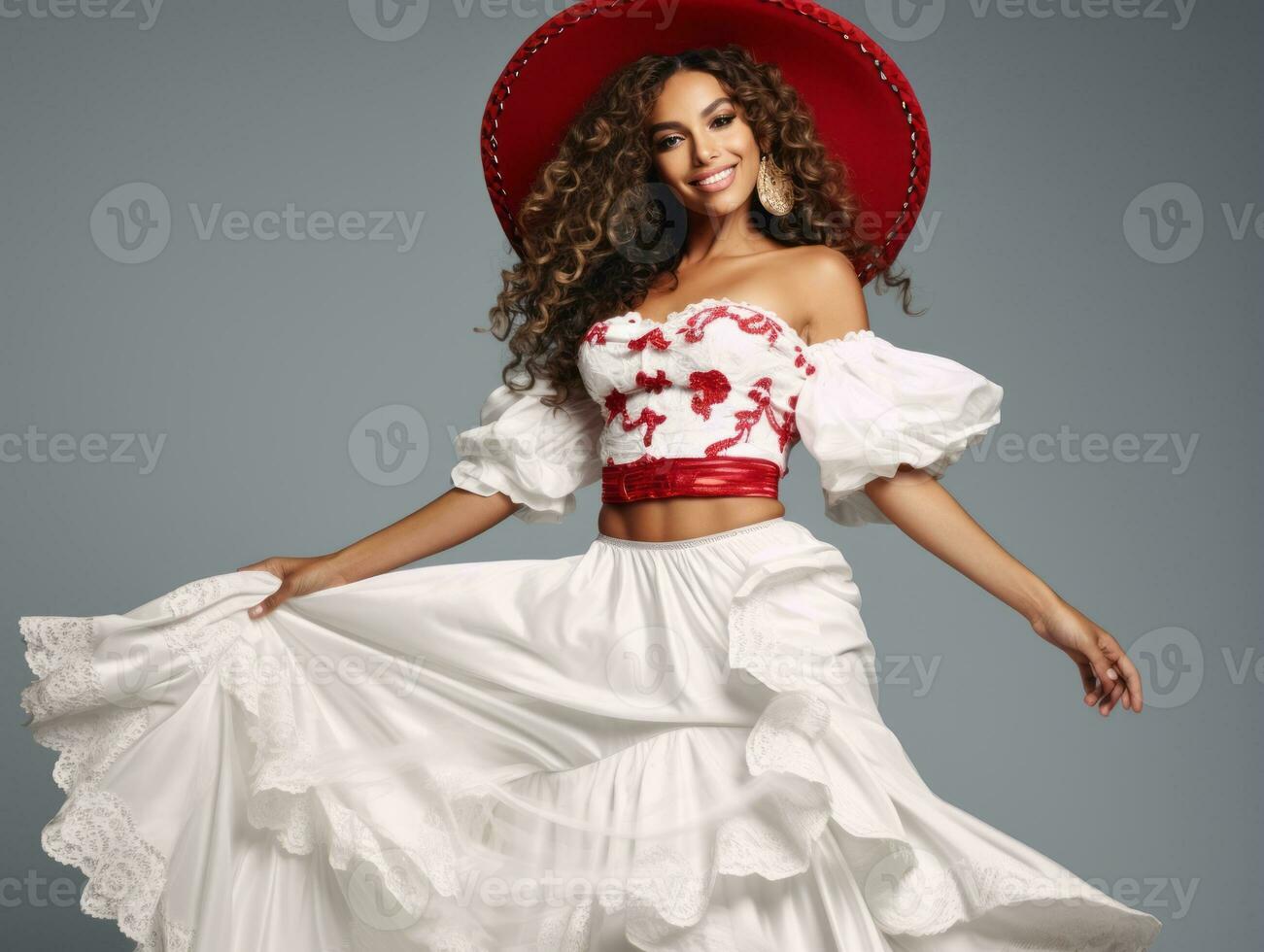 Mexican woman in playful pose on solid background AI Generative photo