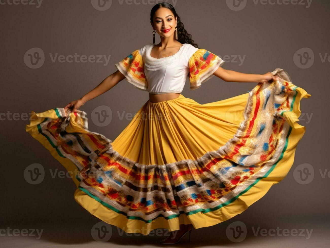 Mexican woman in playful pose on solid background AI Generative photo