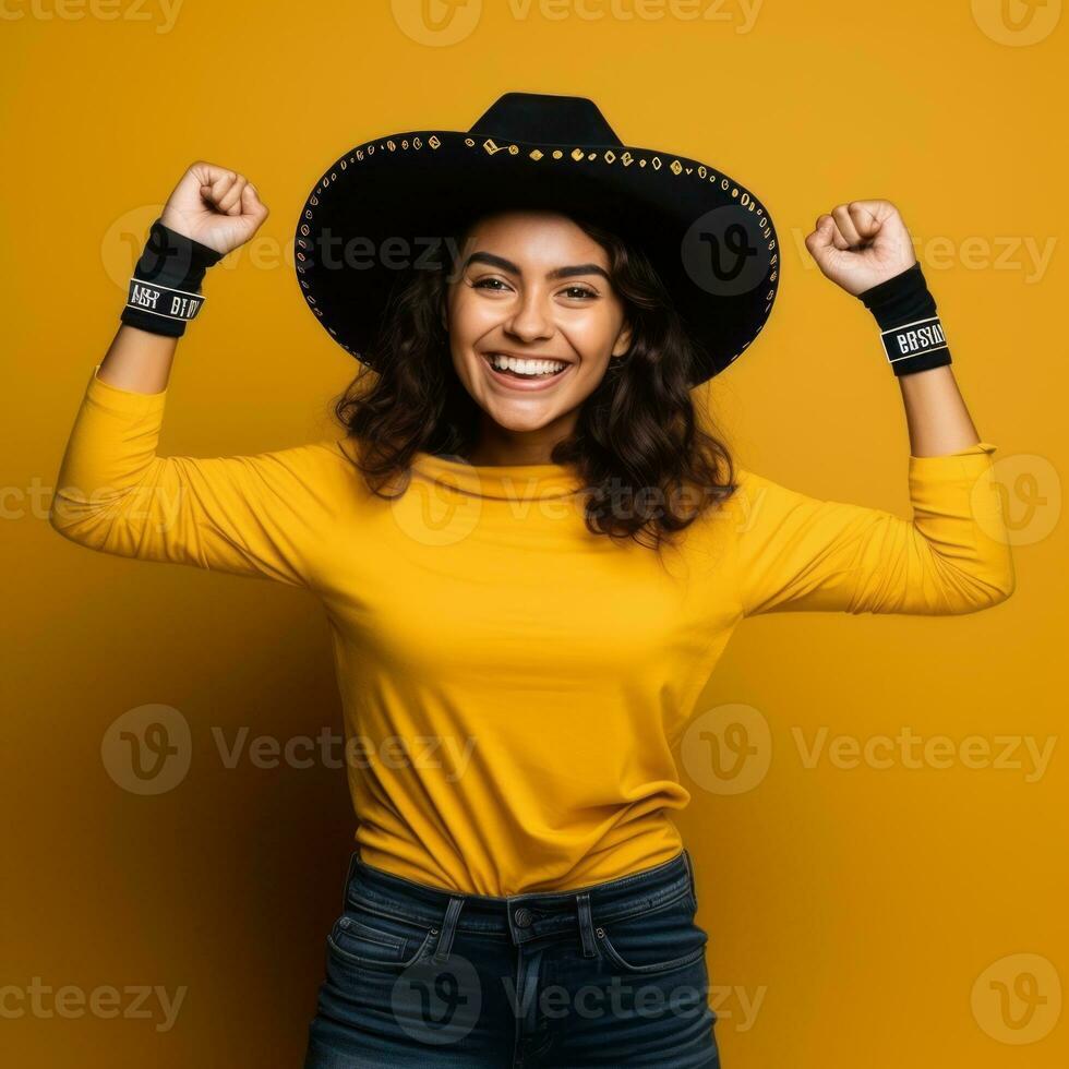 Mexican woman in playful pose on solid background AI Generative photo