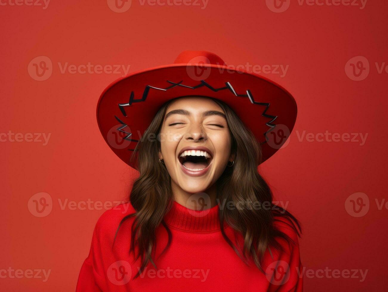 Mexican woman in playful pose on solid background AI Generative photo