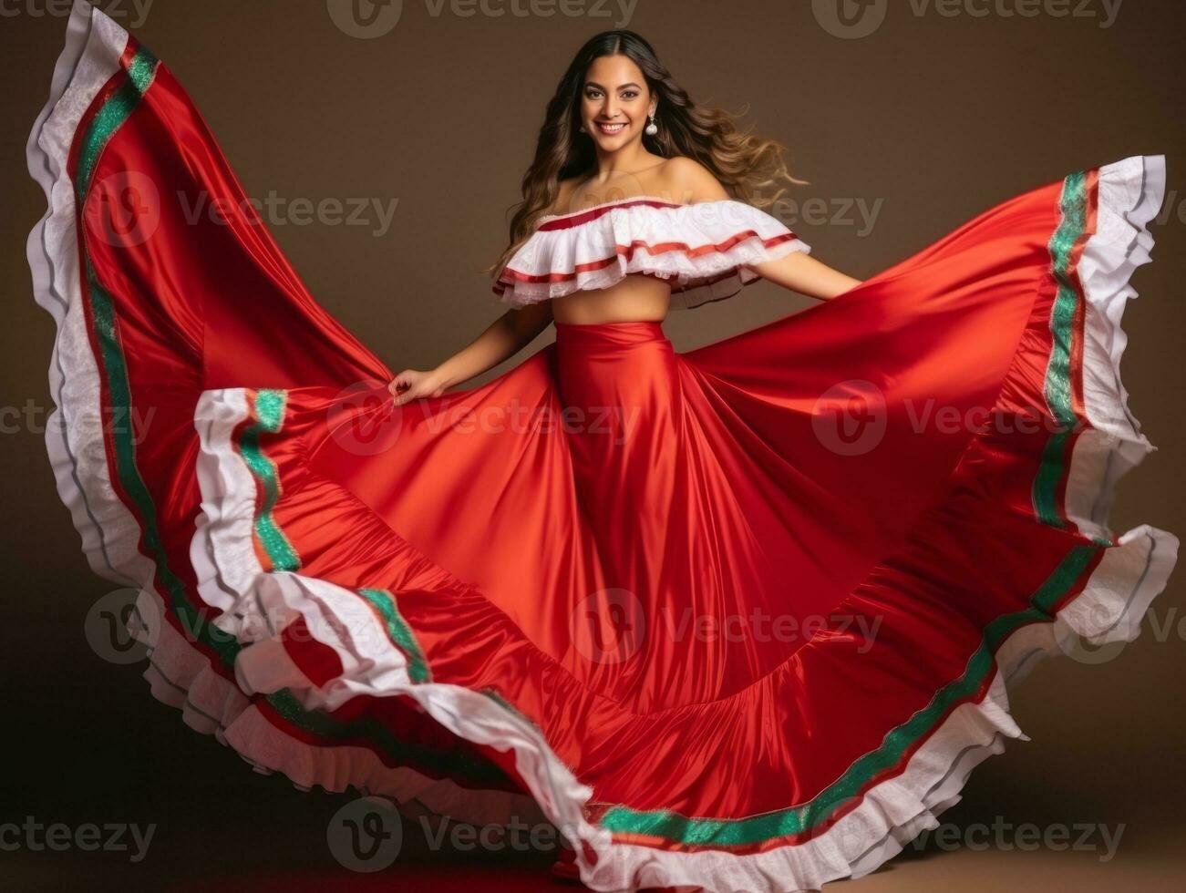 Mexican woman in playful pose on solid background AI Generative photo