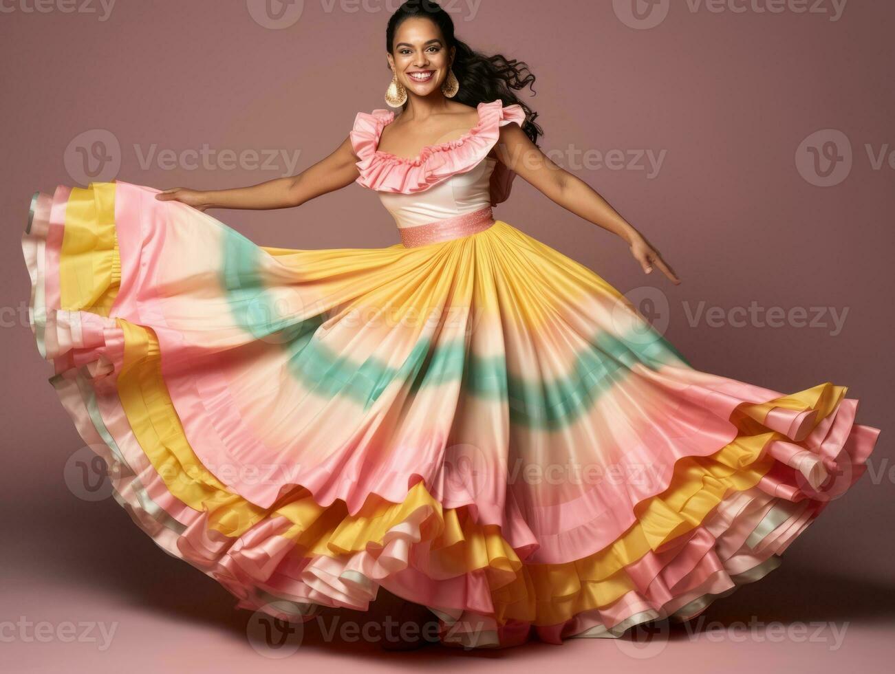 Mexican woman in playful pose on solid background AI Generative photo