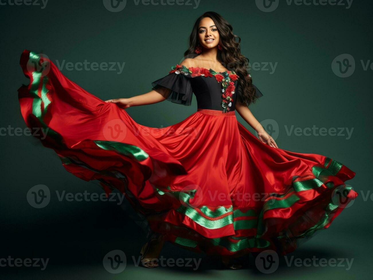 Mexican woman in playful pose on solid background AI Generative photo