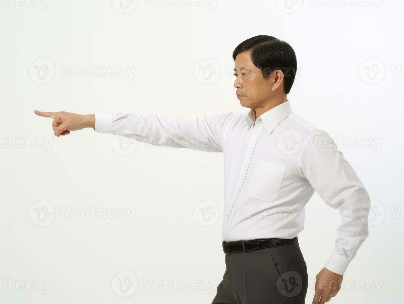 Asian man in emotional dynamic pose on white background AI Generative photo