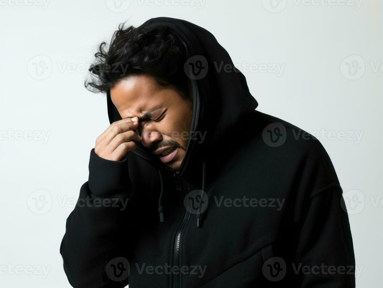 Asian man in emotional dynamic pose on white background AI Generative photo