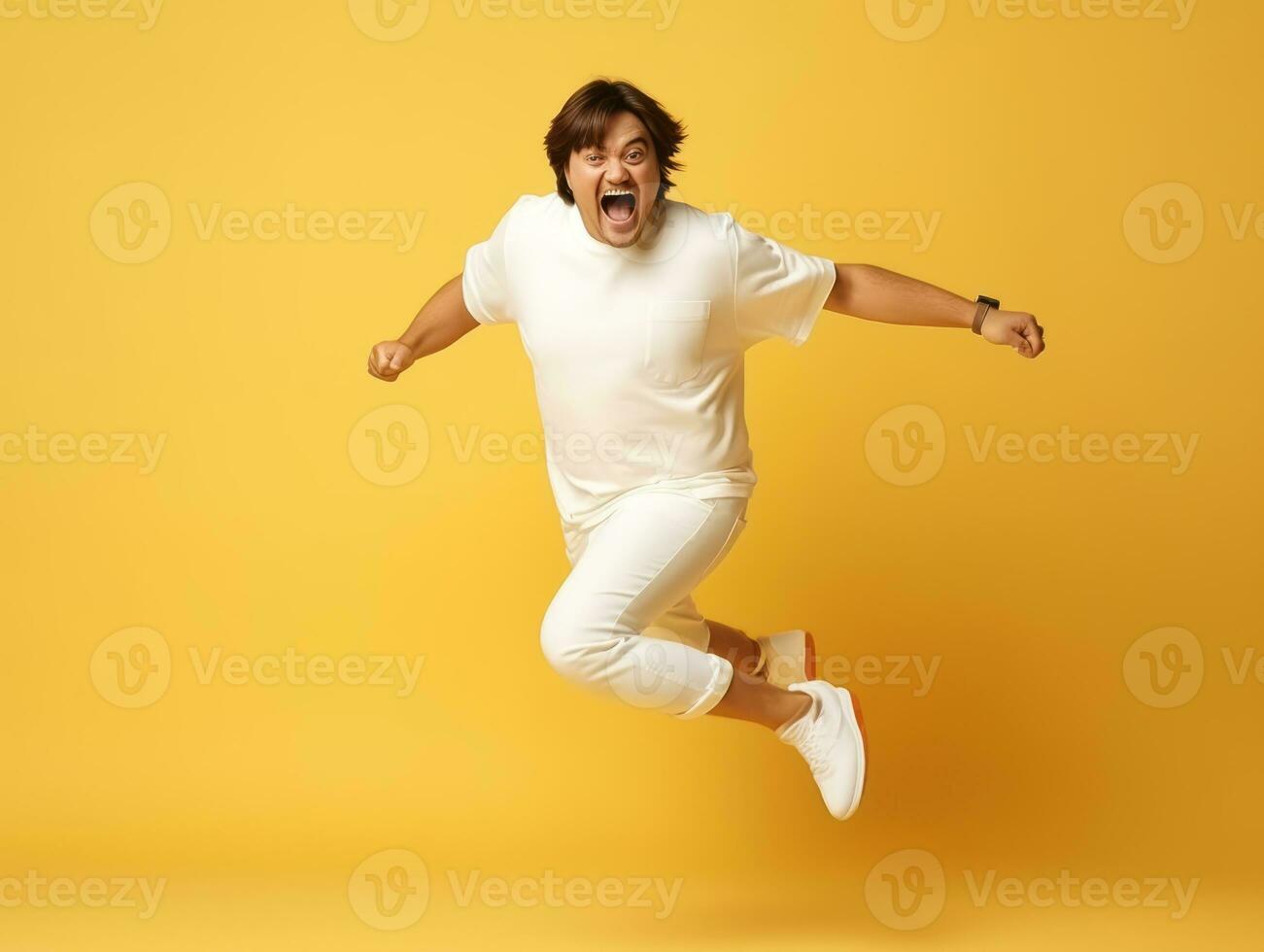 Asian man in playful pose on solid background AI Generative photo