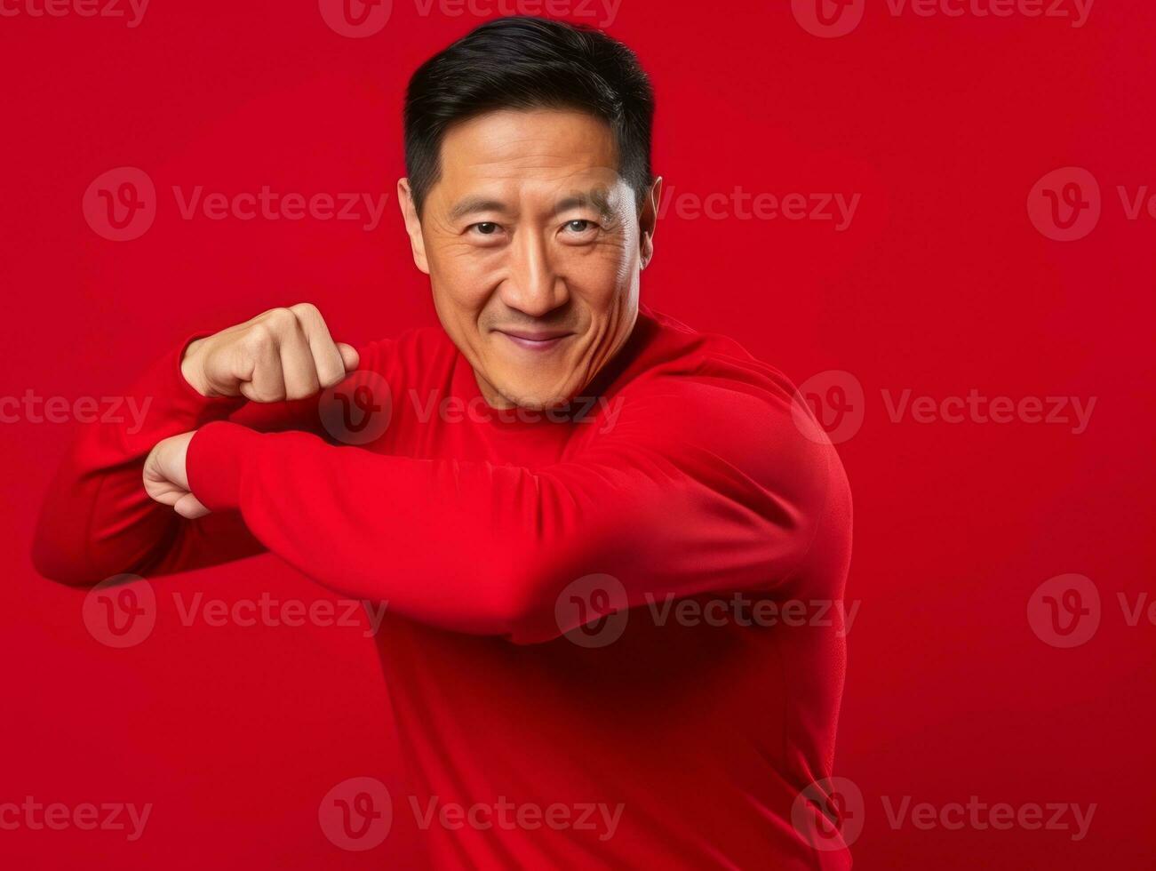 Asian man in playful pose on solid background AI Generative photo