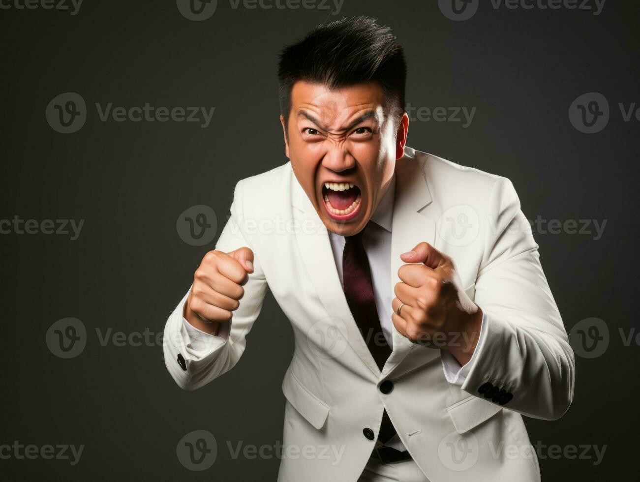 Asian man in playful pose on solid background AI Generative photo