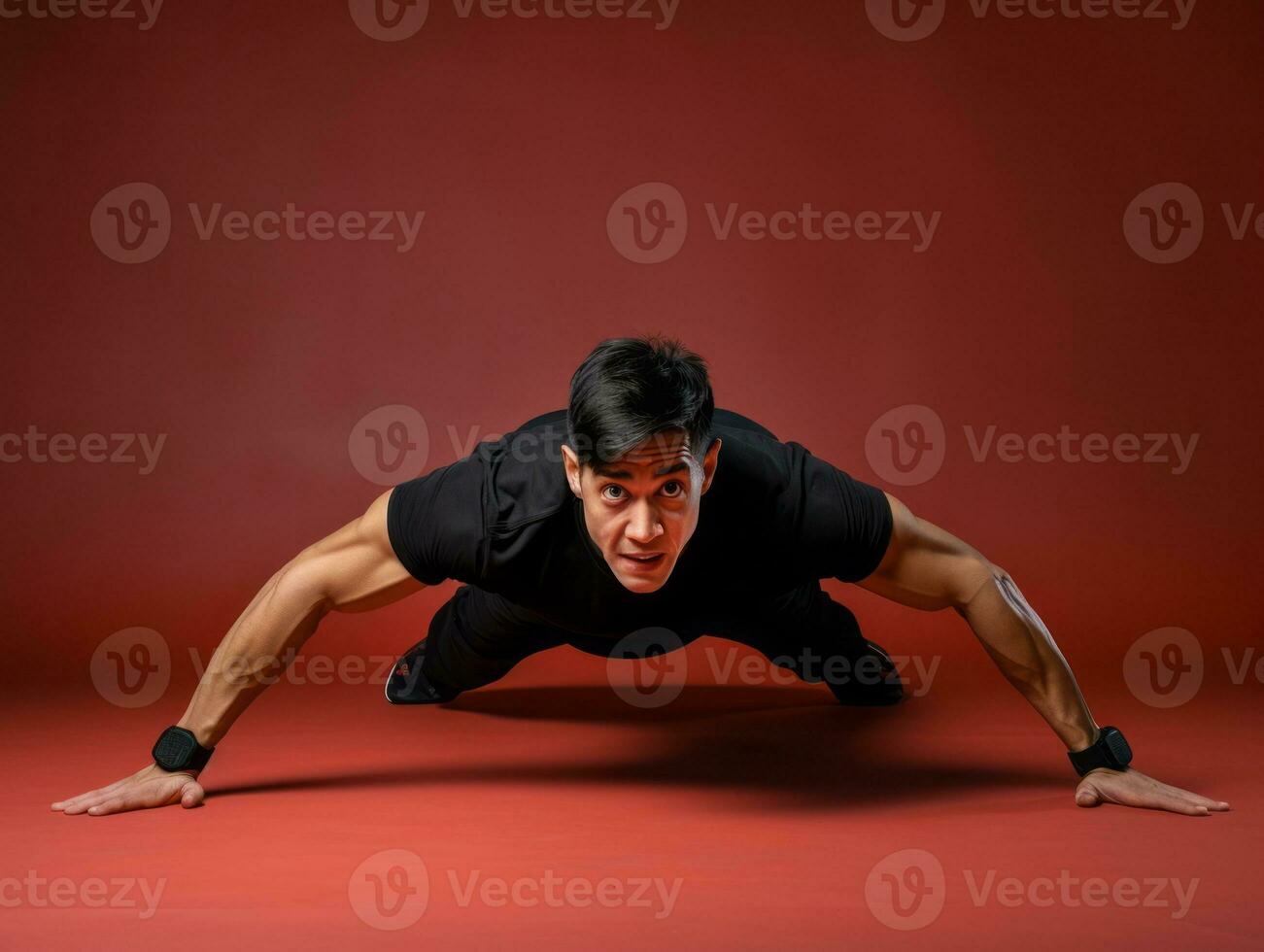 Asian man in playful pose on solid background AI Generative photo