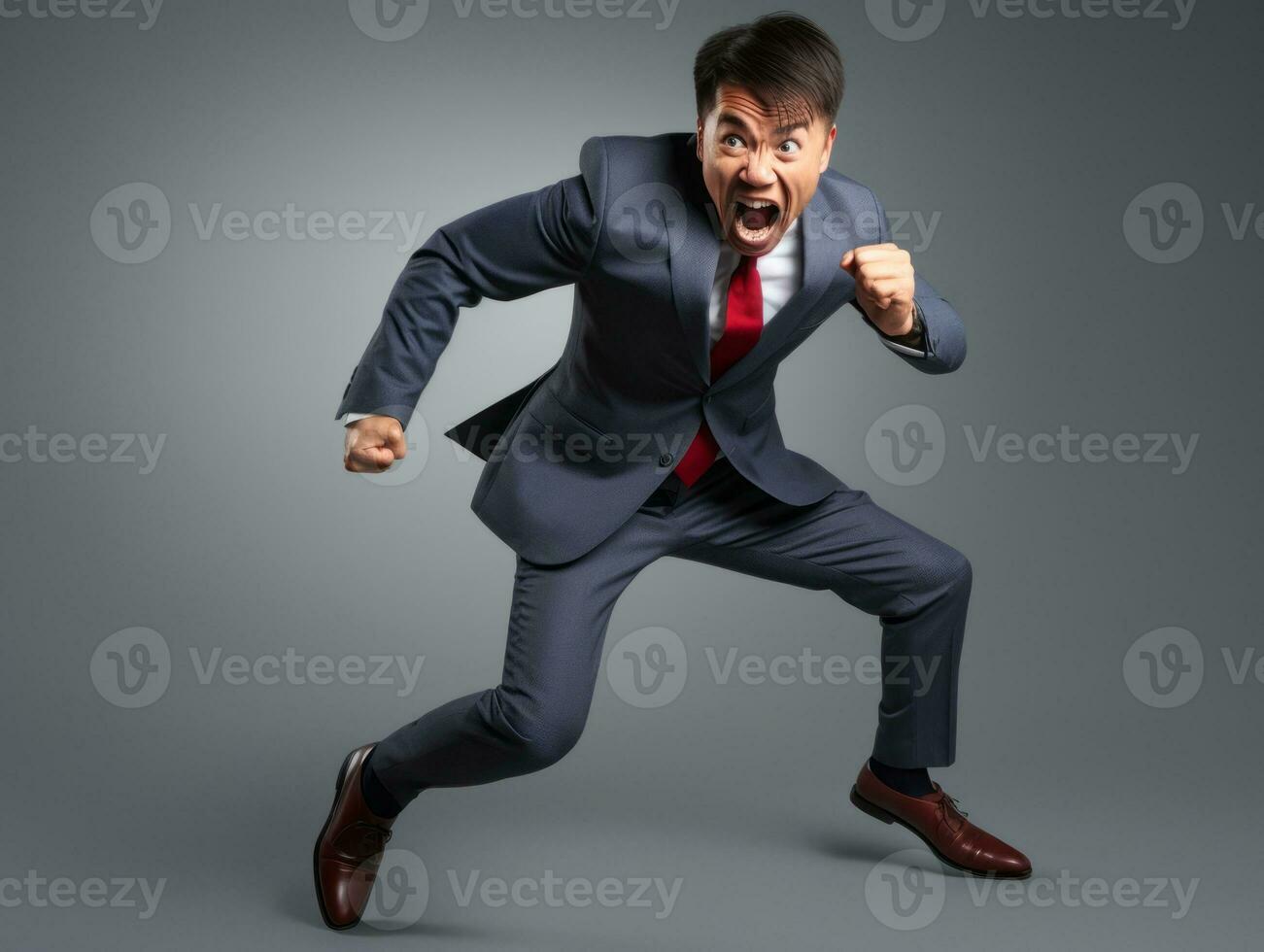 Asian man in playful pose on solid background AI Generative photo