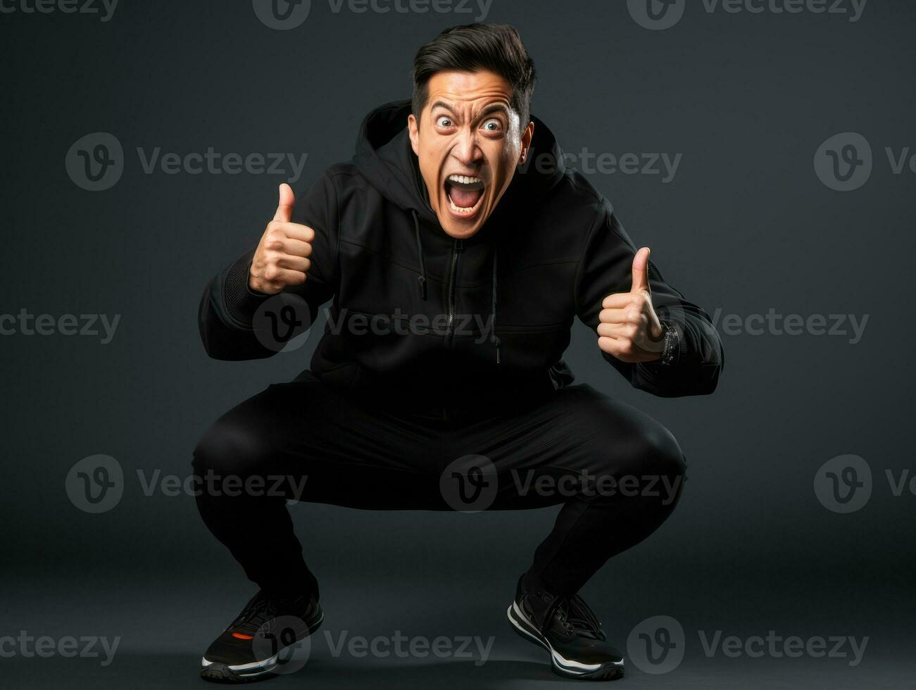 Asian man in playful pose on solid background AI Generative photo