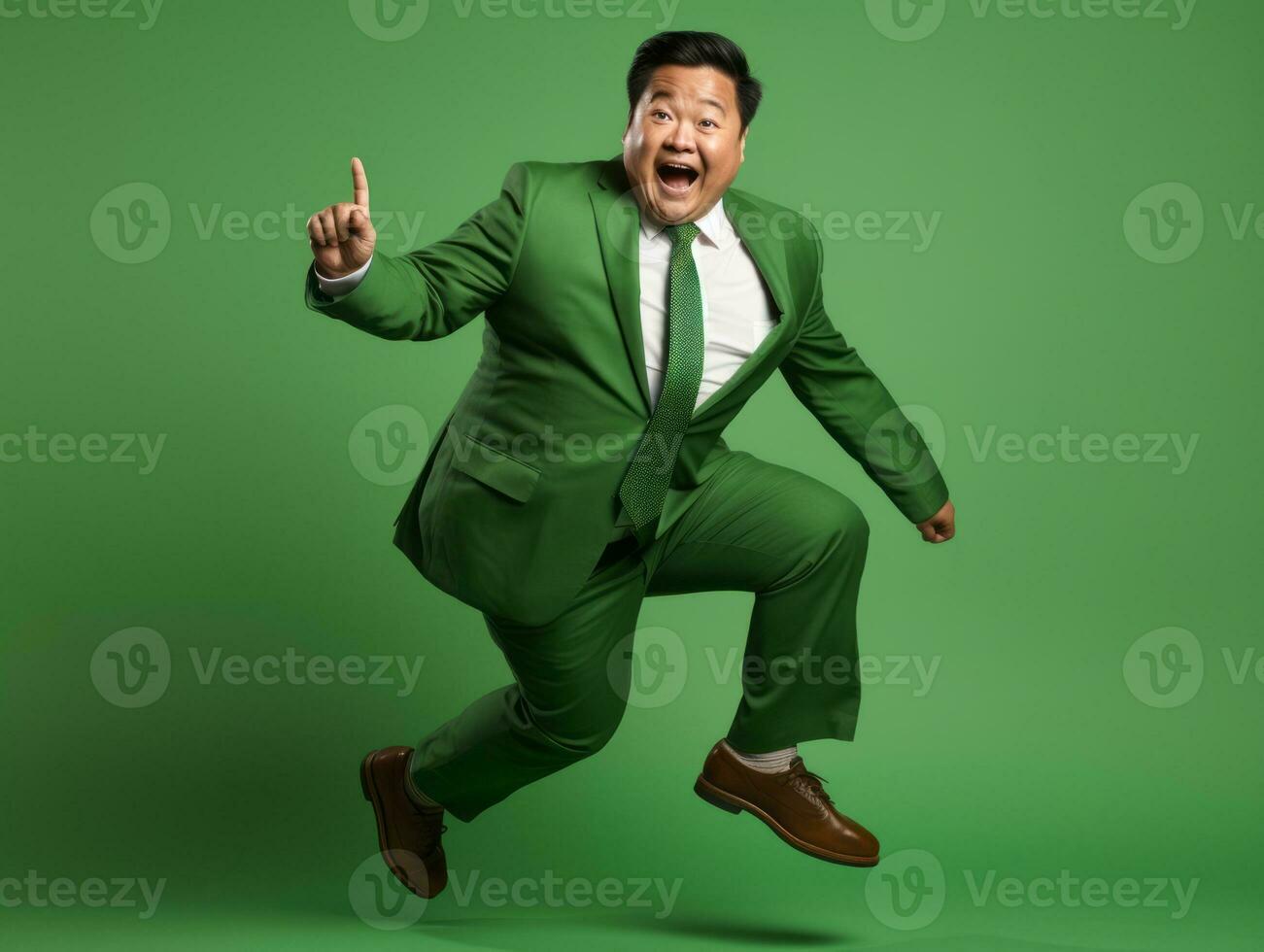 Asian man in playful pose on solid background AI Generative photo