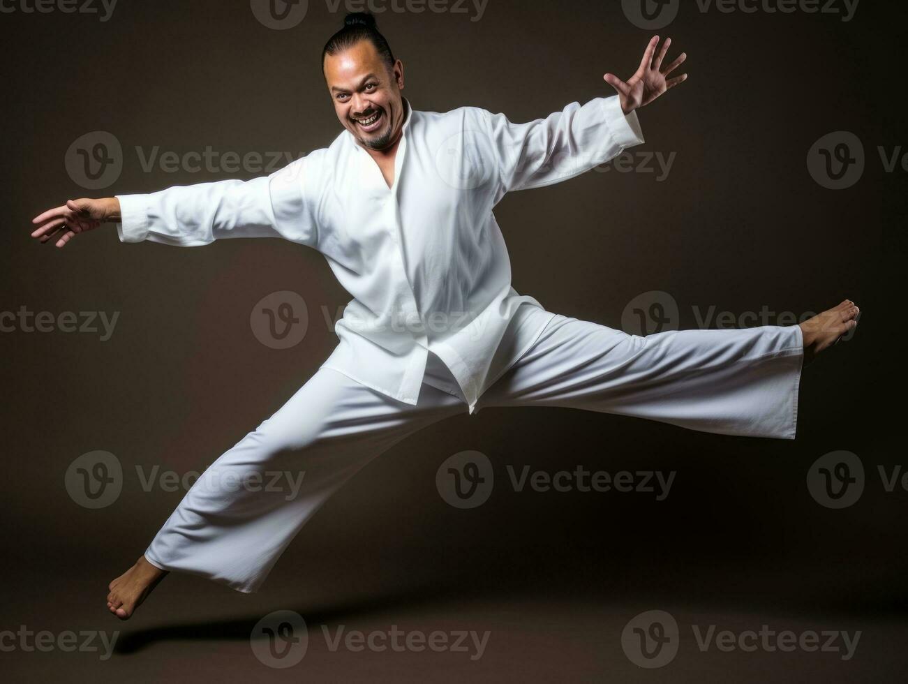 Asian man in playful pose on solid background AI Generative photo