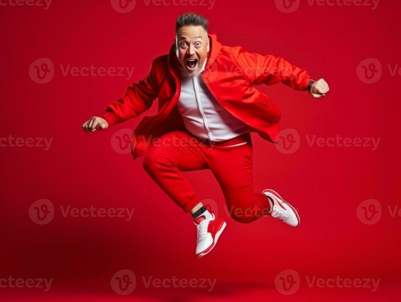 Asian man in playful pose on solid background AI Generative photo