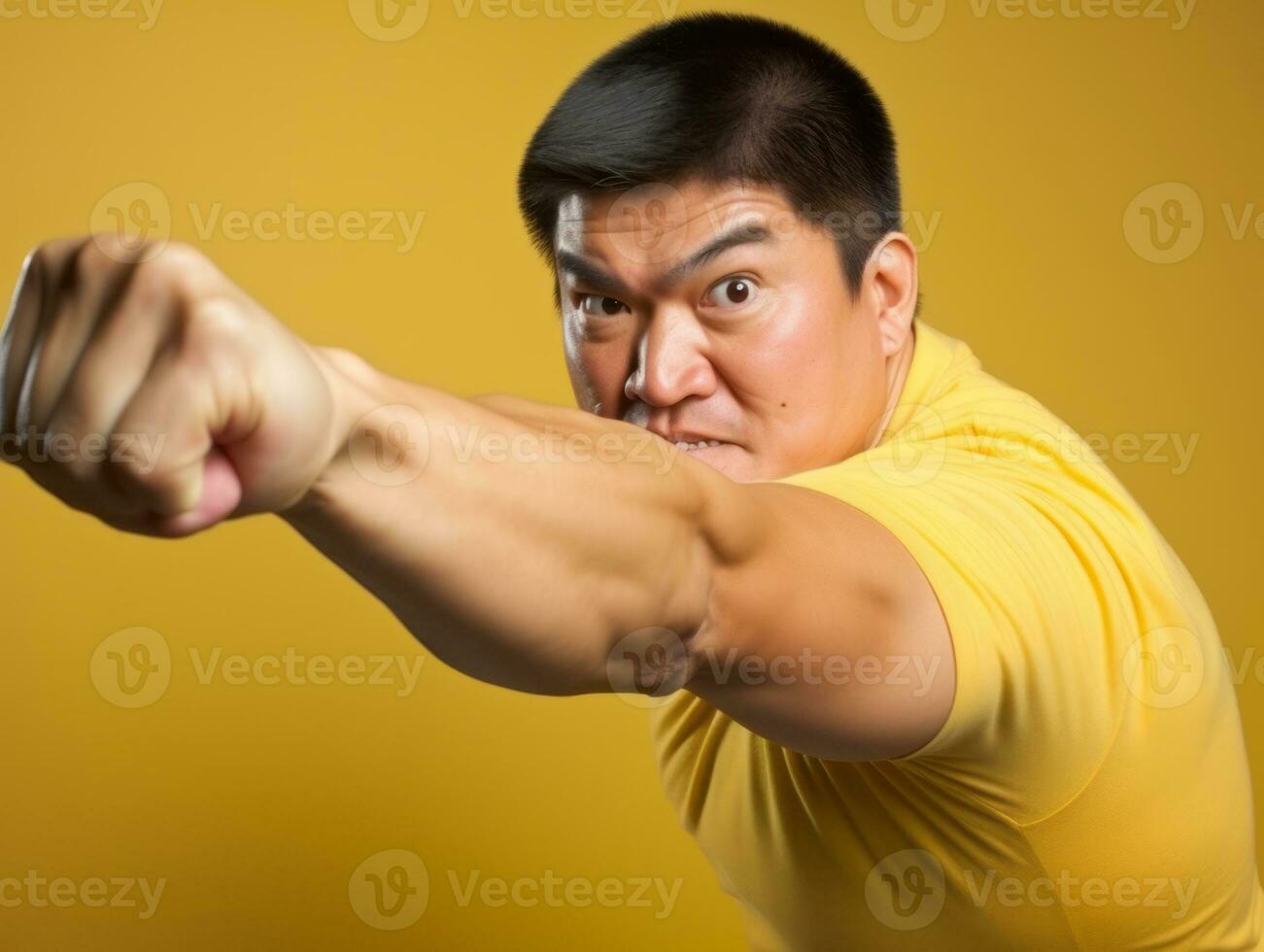 Asian man in playful pose on solid background AI Generative photo