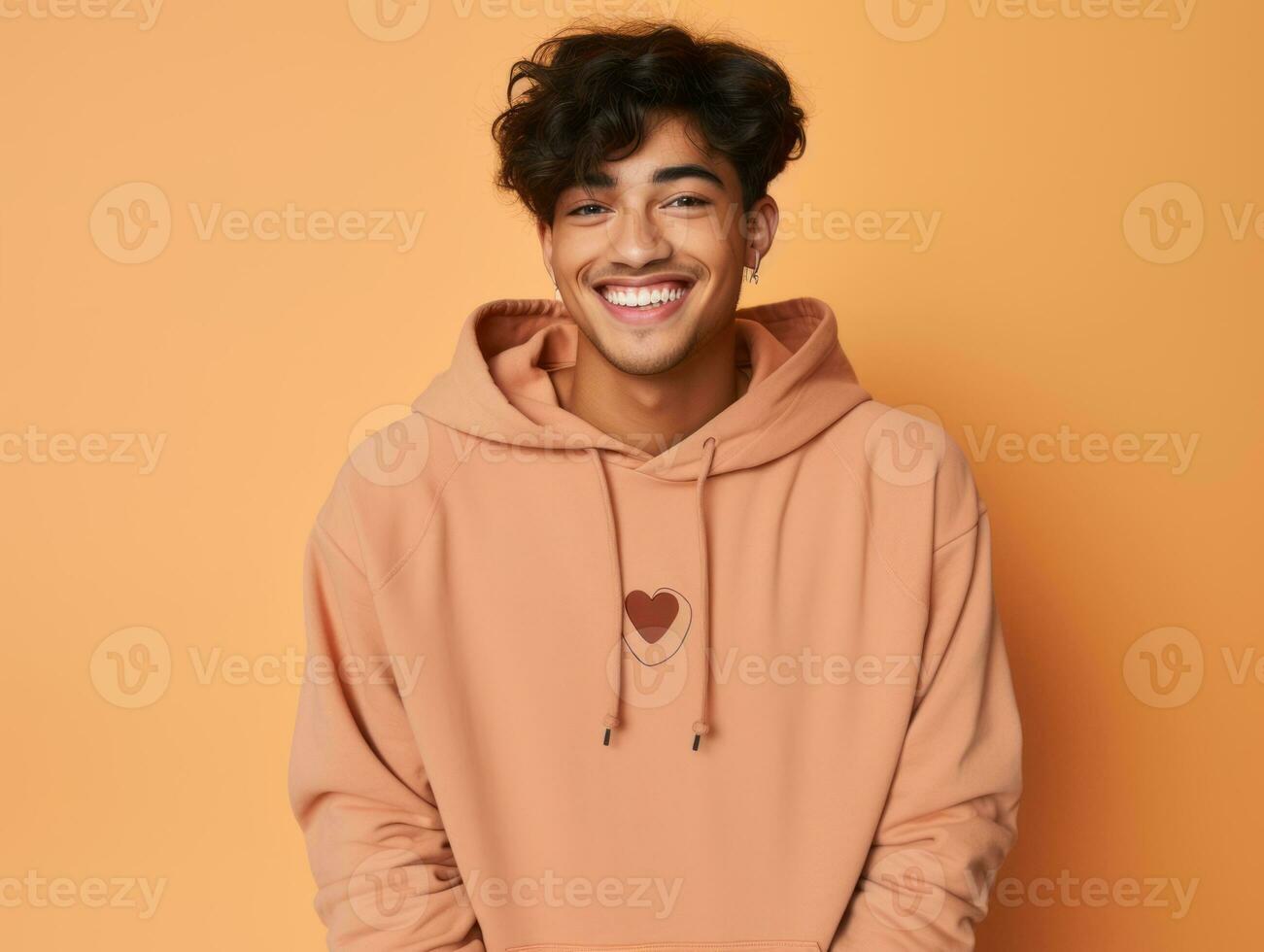 Asian man in playful pose on solid background AI Generative photo