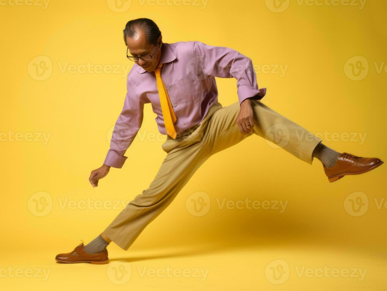Asian man in playful pose on solid background AI Generative photo