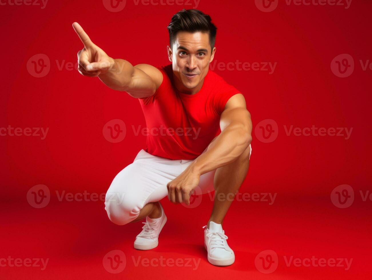 Asian man in playful pose on solid background AI Generative photo