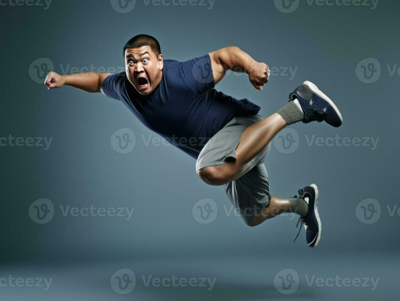 Asian man in playful pose on solid background AI Generative photo