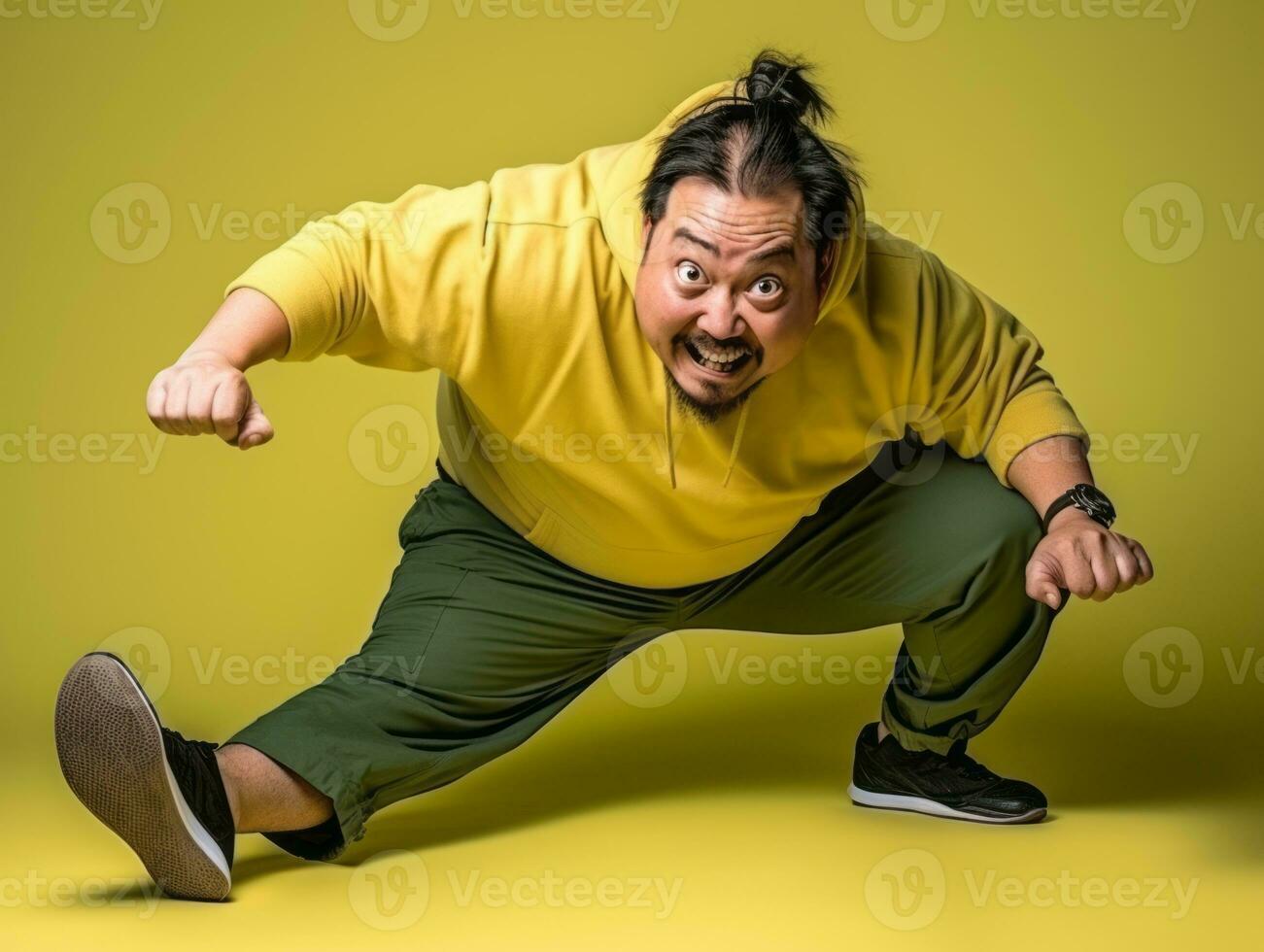 Asian man in playful pose on solid background AI Generative photo