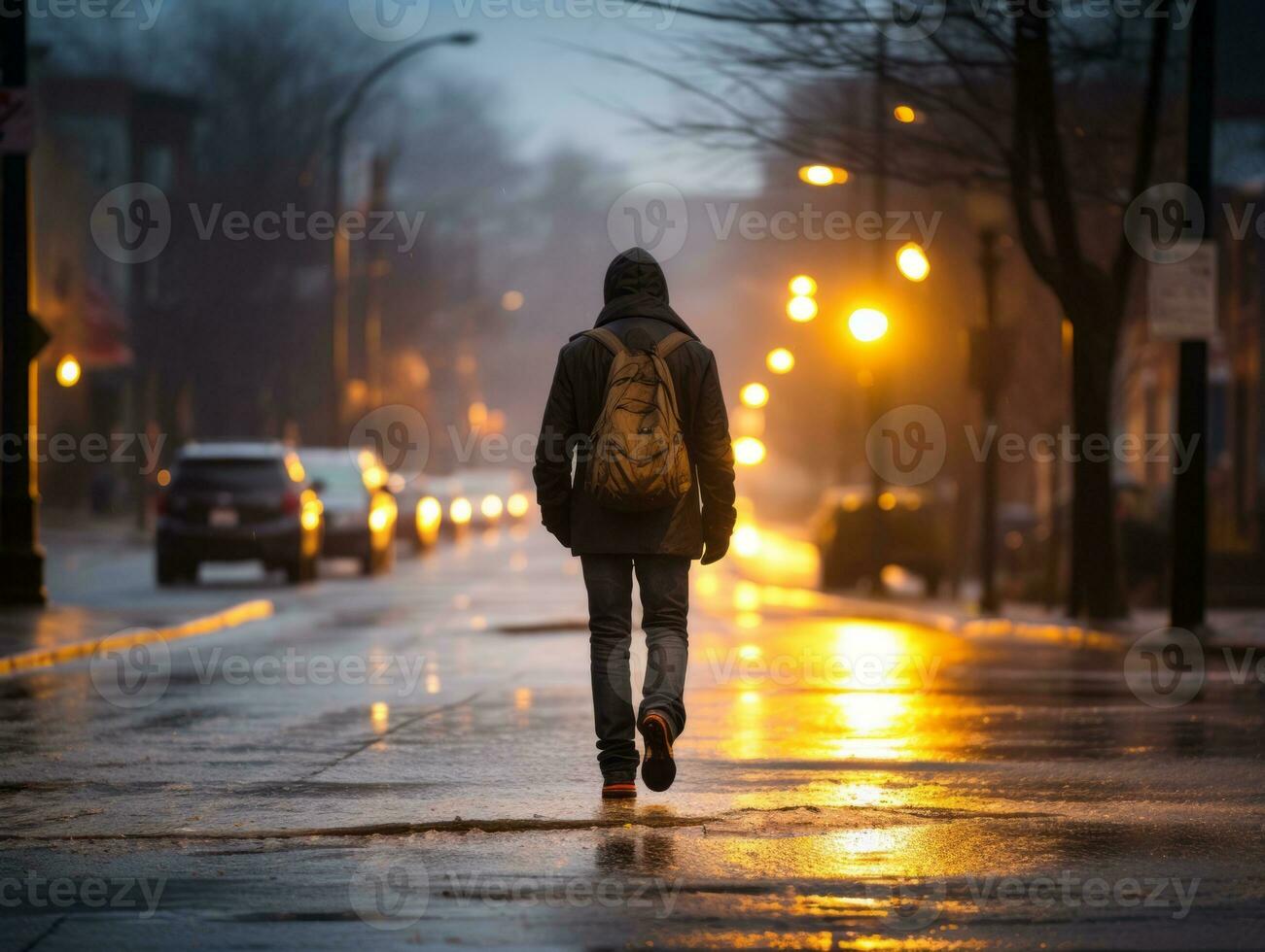 Man enjoys a leisurely stroll through the vibrant city streets AI Generative photo