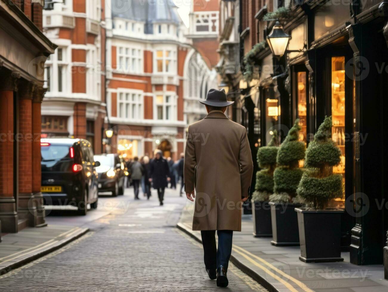 Man enjoys a leisurely stroll through the vibrant city streets AI Generative photo