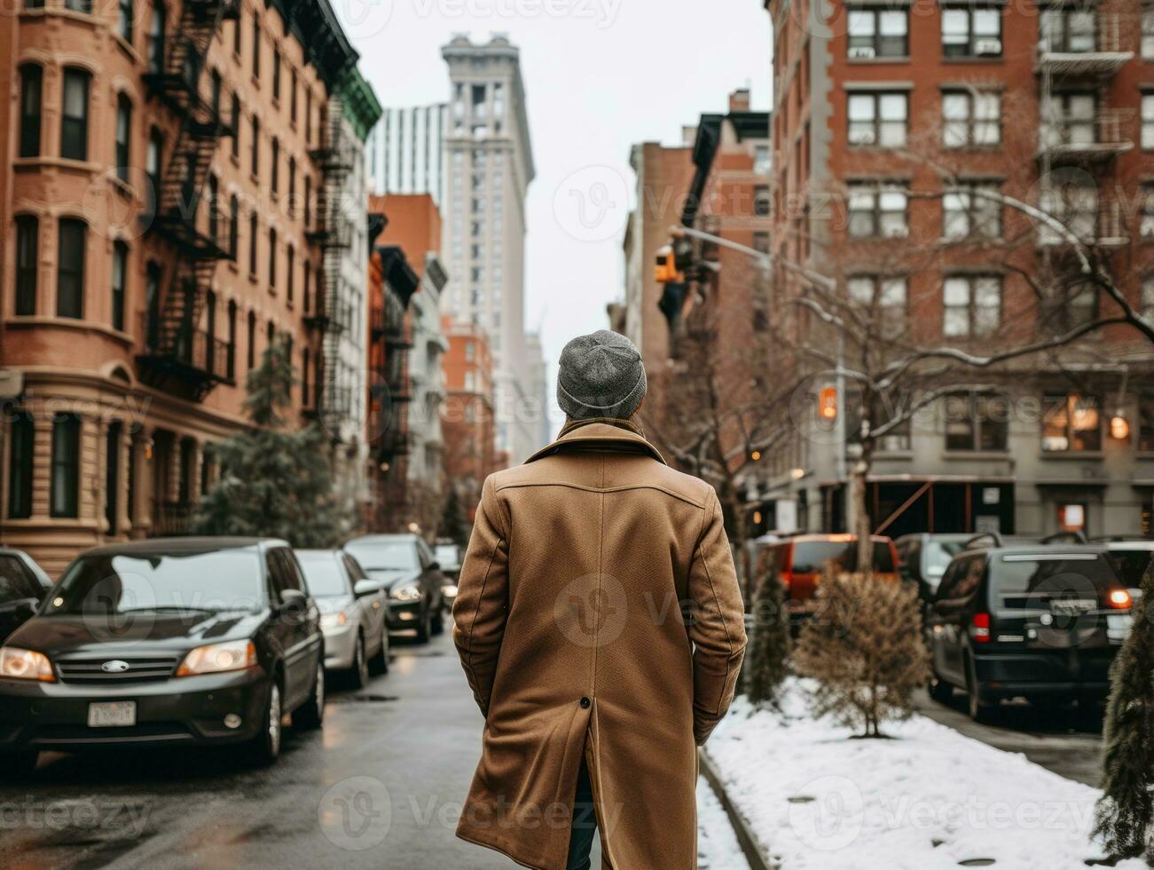 Man enjoys a leisurely stroll through the vibrant city streets AI Generative photo