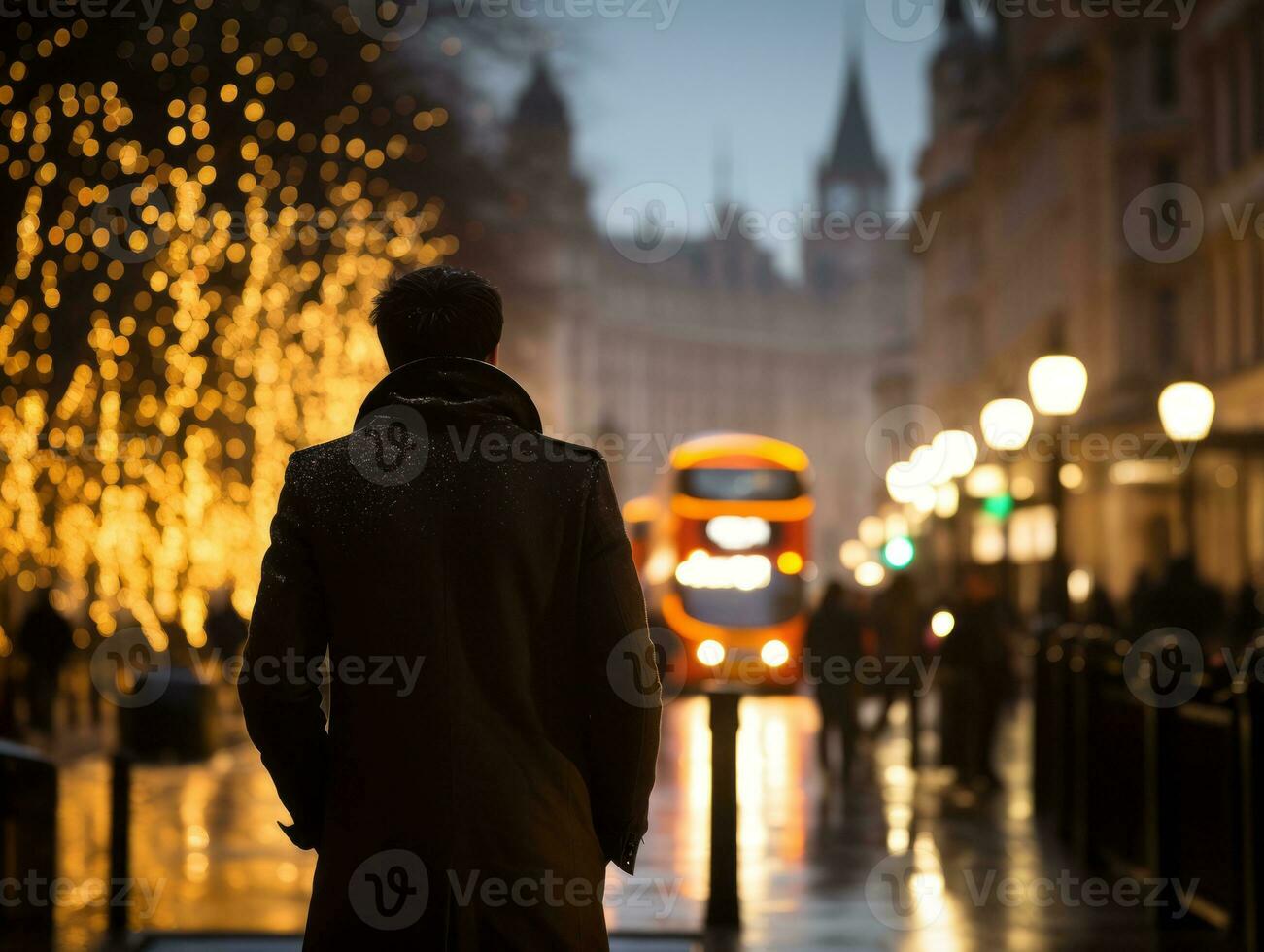 Man enjoys a leisurely stroll through the vibrant city streets AI Generative photo