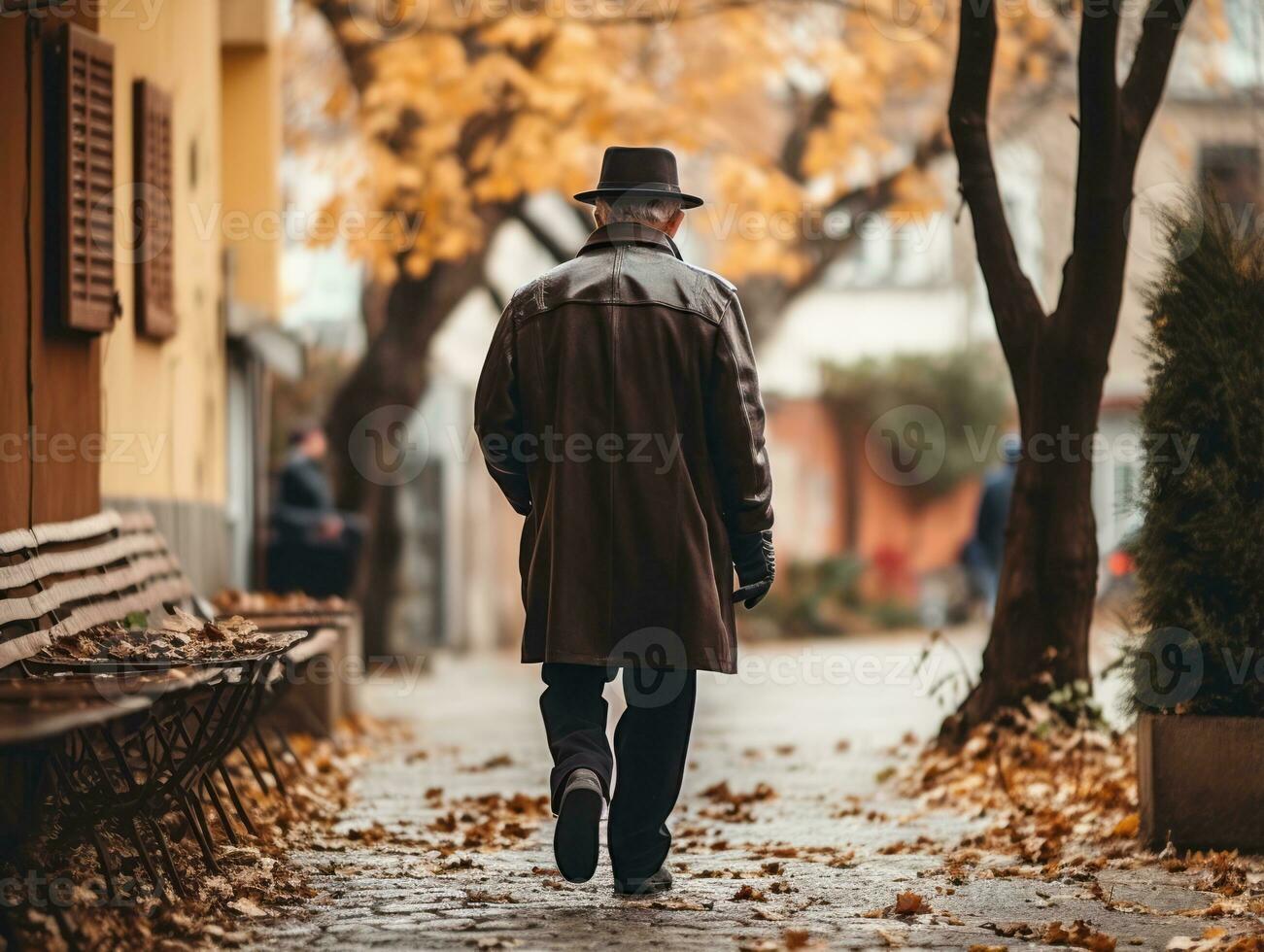 Man enjoys a leisurely stroll through the vibrant city streets AI Generative photo
