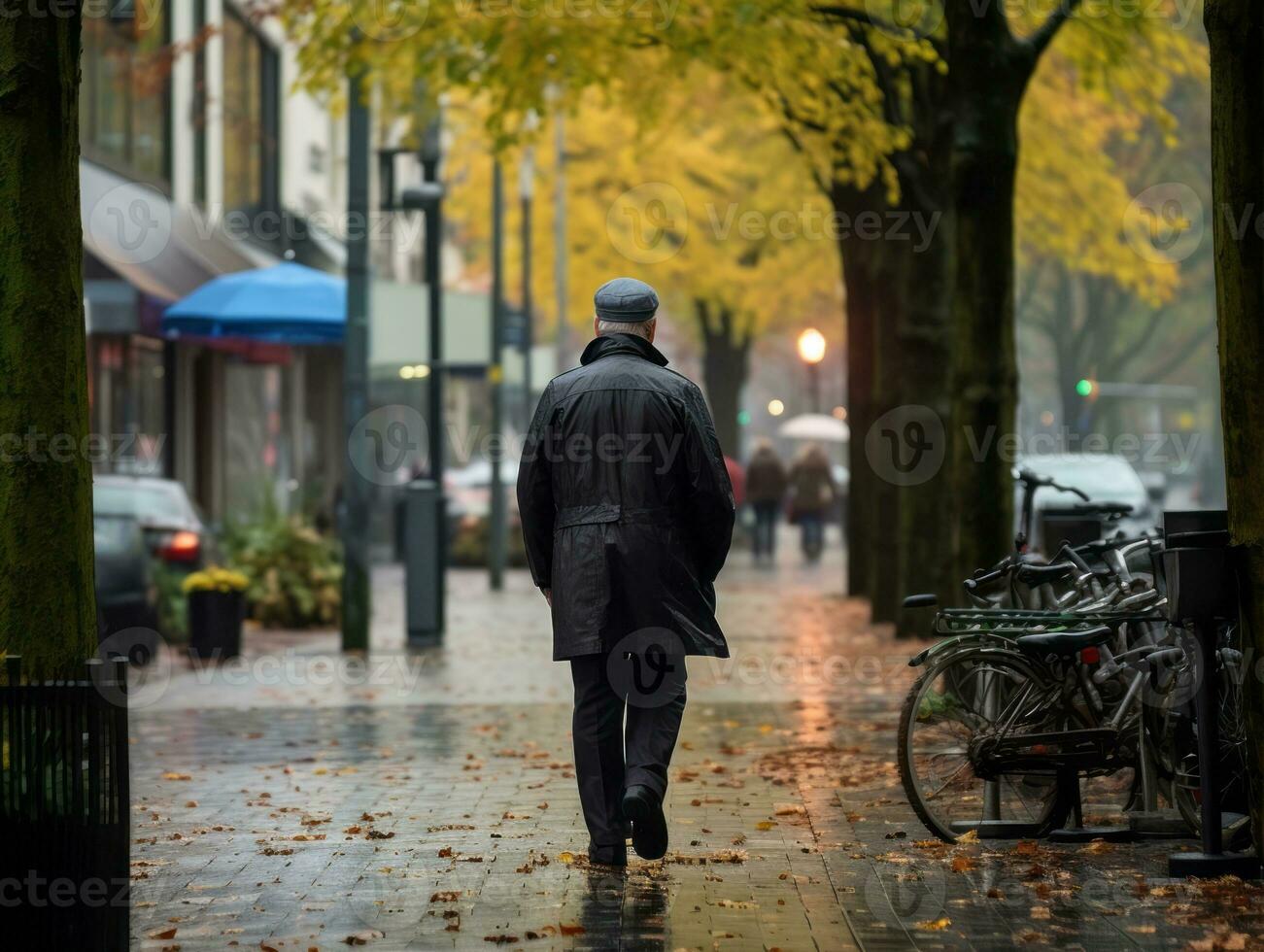 Man enjoys a leisurely stroll through the vibrant city streets AI Generative photo