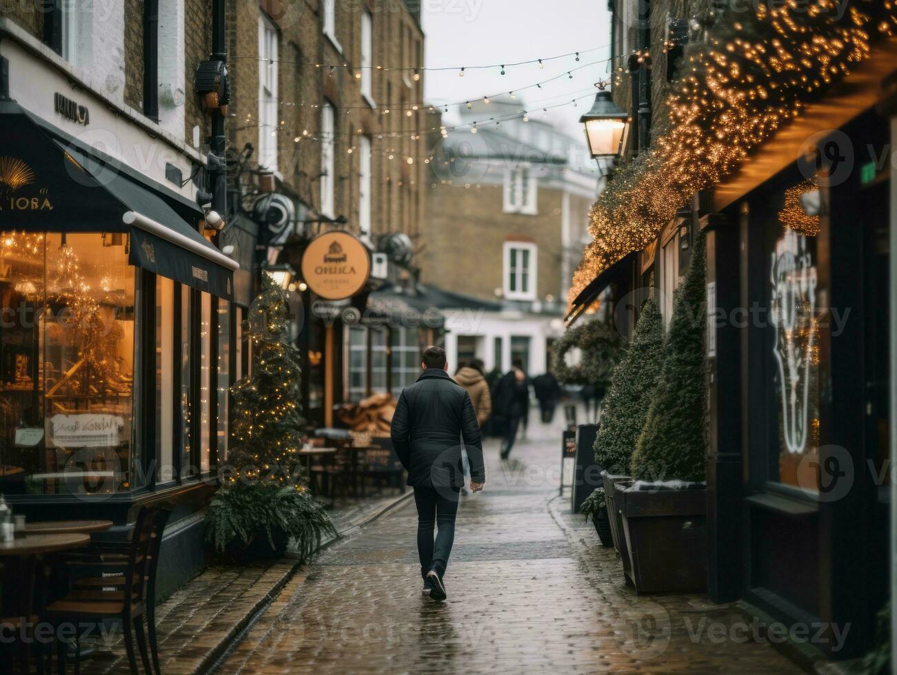 Man enjoys a leisurely stroll through the vibrant city streets AI Generative photo