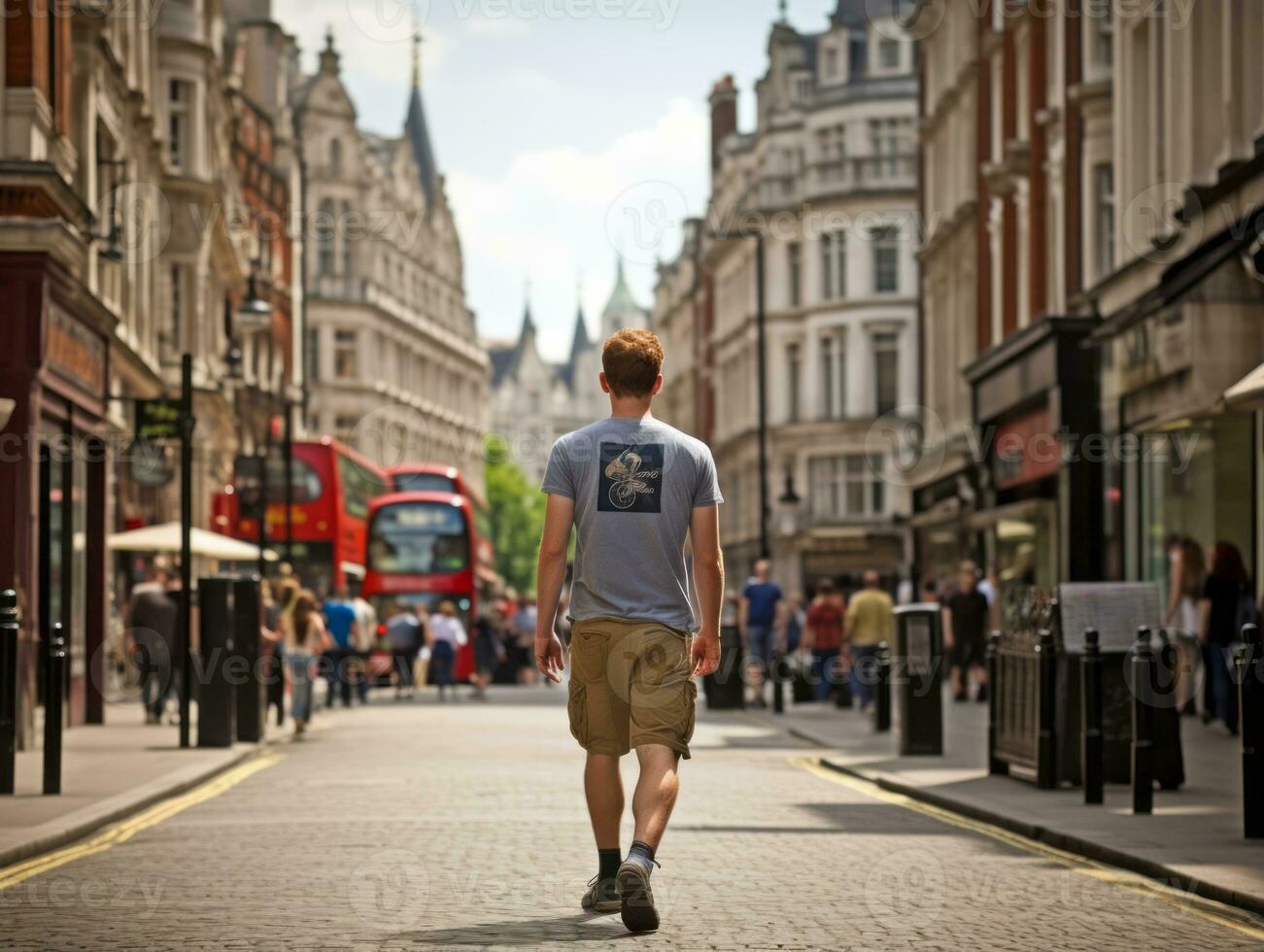 Man enjoys a leisurely stroll through the vibrant city streets AI Generative photo