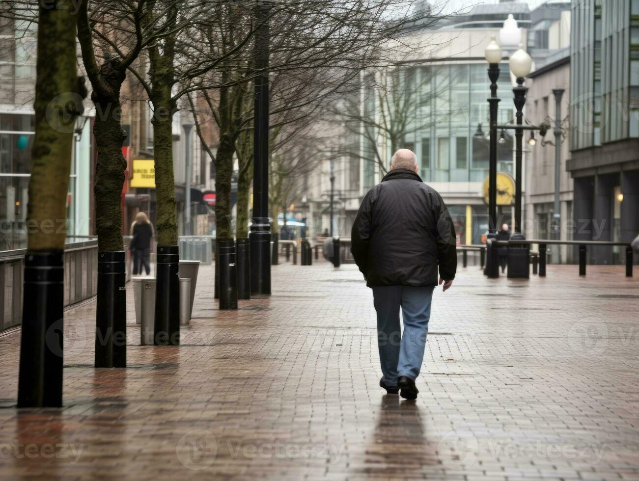 Man enjoys a leisurely stroll through the vibrant city streets AI Generative photo
