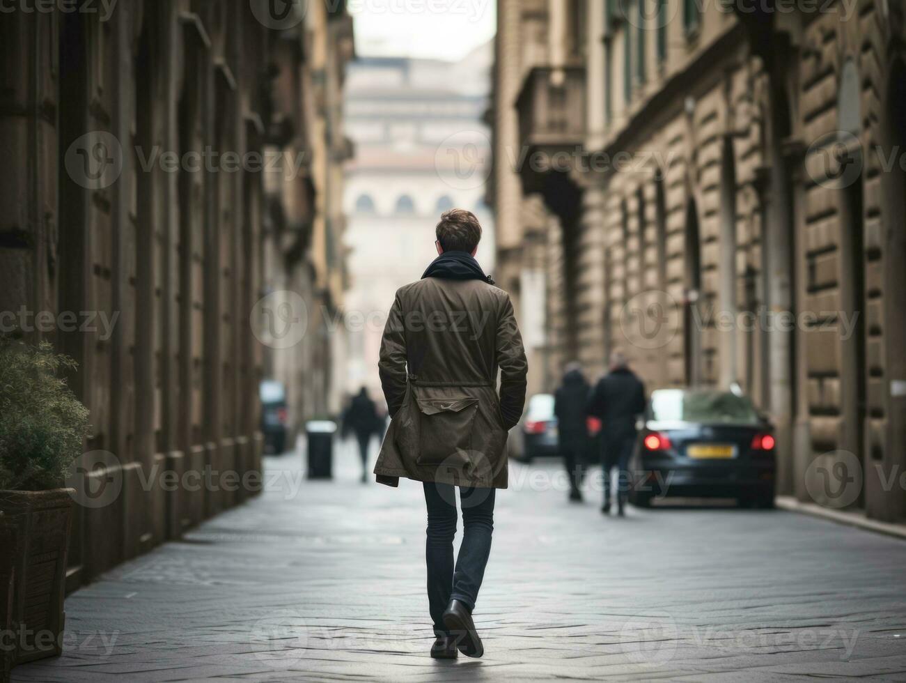 Man enjoys a leisurely stroll through the vibrant city streets AI Generative photo